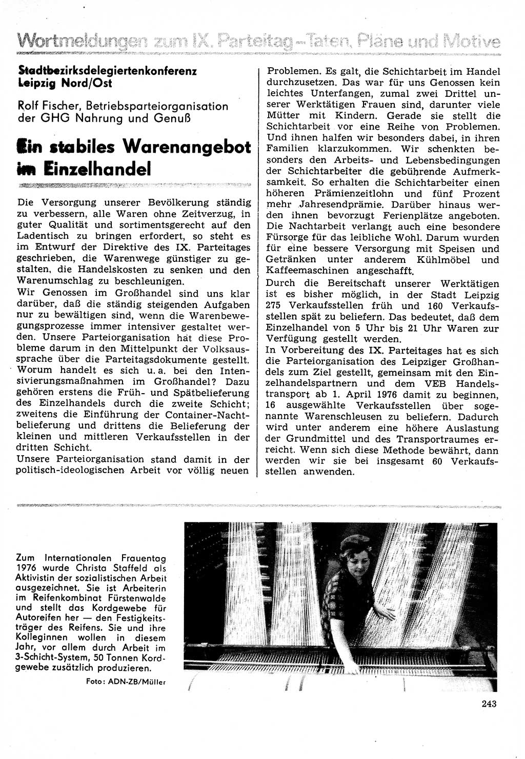 Neuer Weg (NW), Organ des Zentralkomitees (ZK) der SED (Sozialistische Einheitspartei Deutschlands) für Fragen des Parteilebens, 31. Jahrgang [Deutsche Demokratische Republik (DDR)] 1976, Seite 243 (NW ZK SED DDR 1976, S. 243)