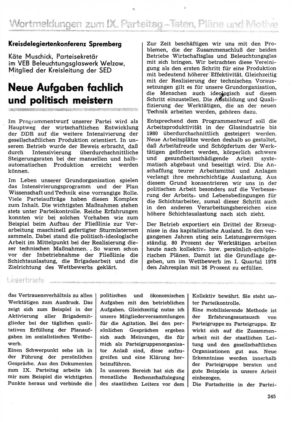 Neuer Weg (NW), Organ des Zentralkomitees (ZK) der SED (Sozialistische Einheitspartei Deutschlands) für Fragen des Parteilebens, 31. Jahrgang [Deutsche Demokratische Republik (DDR)] 1976, Seite 245 (NW ZK SED DDR 1976, S. 245)