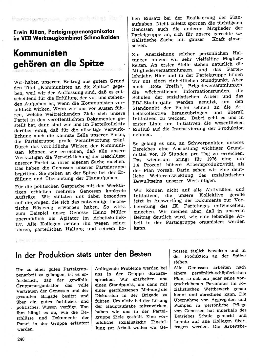 Neuer Weg (NW), Organ des Zentralkomitees (ZK) der SED (Sozialistische Einheitspartei Deutschlands) für Fragen des Parteilebens, 31. Jahrgang [Deutsche Demokratische Republik (DDR)] 1976, Seite 248 (NW ZK SED DDR 1976, S. 248)