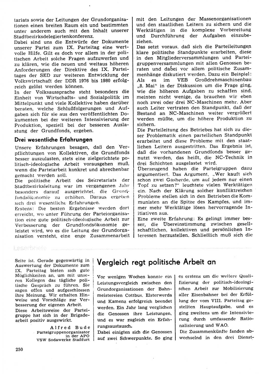 Neuer Weg (NW), Organ des Zentralkomitees (ZK) der SED (Sozialistische Einheitspartei Deutschlands) für Fragen des Parteilebens, 31. Jahrgang [Deutsche Demokratische Republik (DDR)] 1976, Seite 250 (NW ZK SED DDR 1976, S. 250)