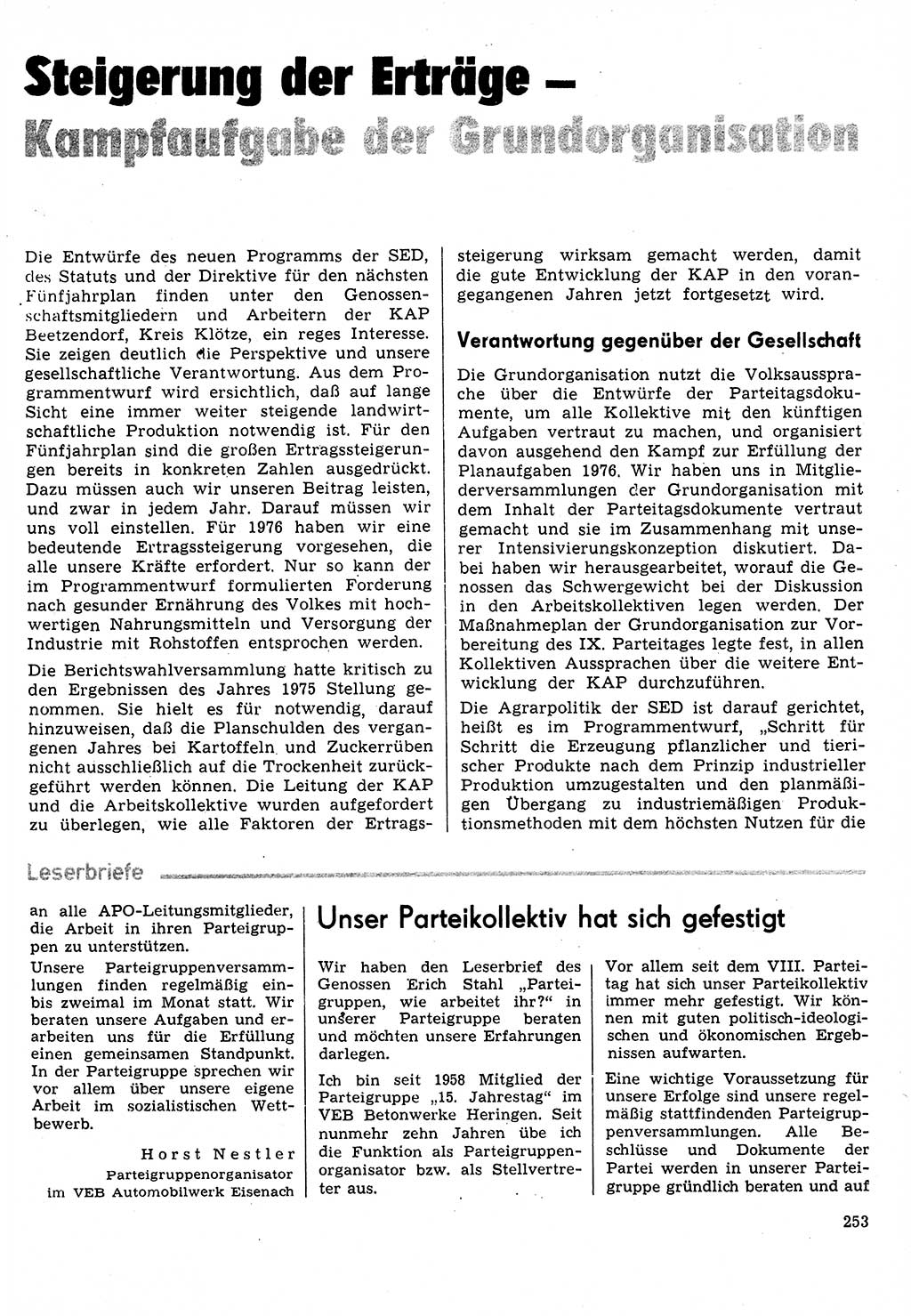 Neuer Weg (NW), Organ des Zentralkomitees (ZK) der SED (Sozialistische Einheitspartei Deutschlands) für Fragen des Parteilebens, 31. Jahrgang [Deutsche Demokratische Republik (DDR)] 1976, Seite 253 (NW ZK SED DDR 1976, S. 253)
