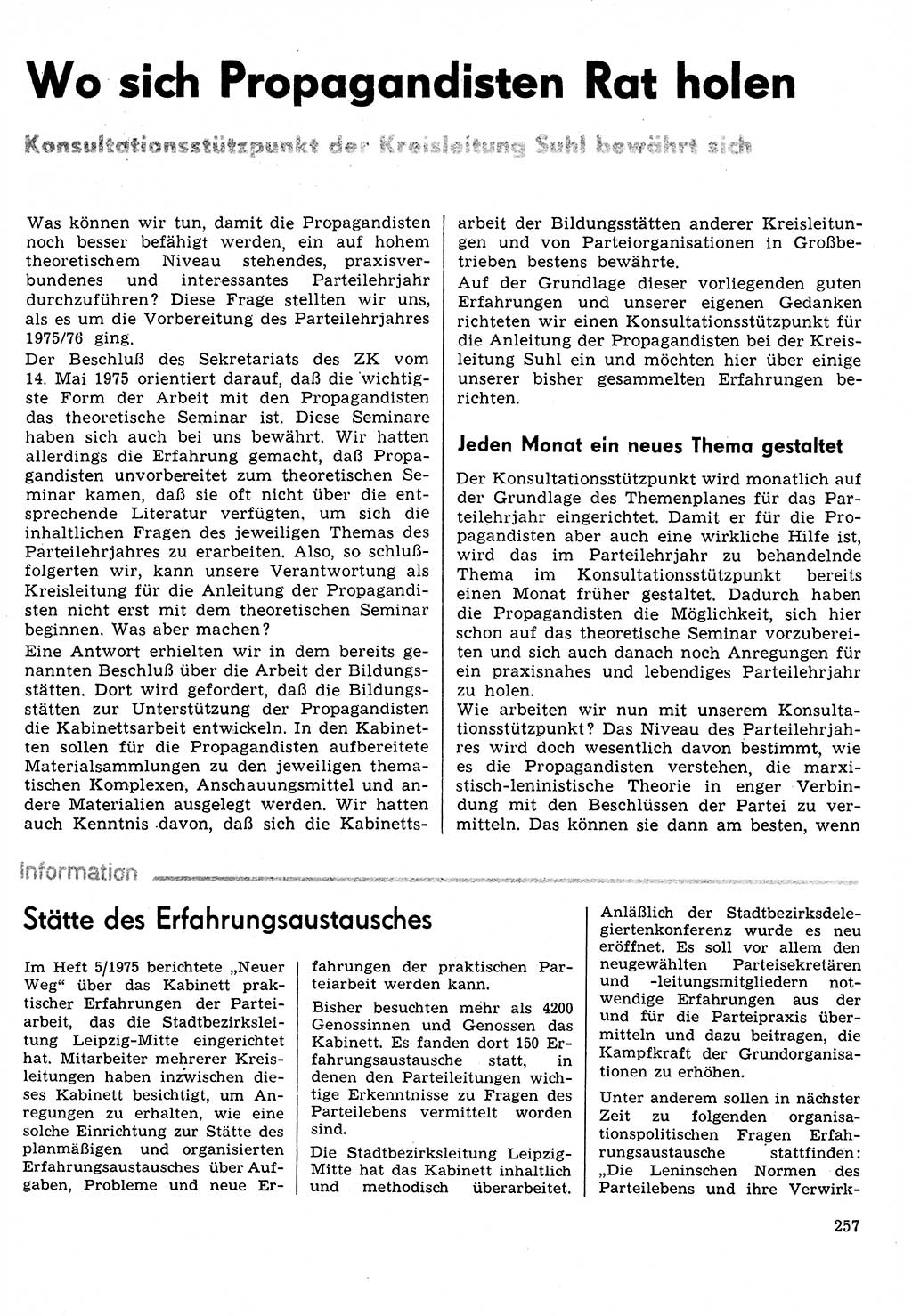 Neuer Weg (NW), Organ des Zentralkomitees (ZK) der SED (Sozialistische Einheitspartei Deutschlands) für Fragen des Parteilebens, 31. Jahrgang [Deutsche Demokratische Republik (DDR)] 1976, Seite 257 (NW ZK SED DDR 1976, S. 257)