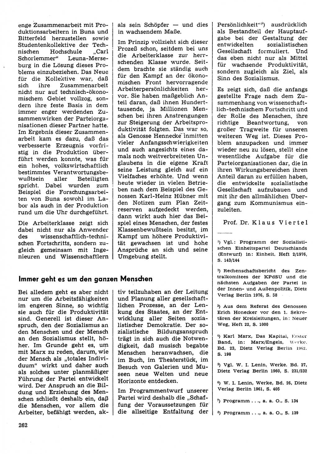 Neuer Weg (NW), Organ des Zentralkomitees (ZK) der SED (Sozialistische Einheitspartei Deutschlands) für Fragen des Parteilebens, 31. Jahrgang [Deutsche Demokratische Republik (DDR)] 1976, Seite 262 (NW ZK SED DDR 1976, S. 262)