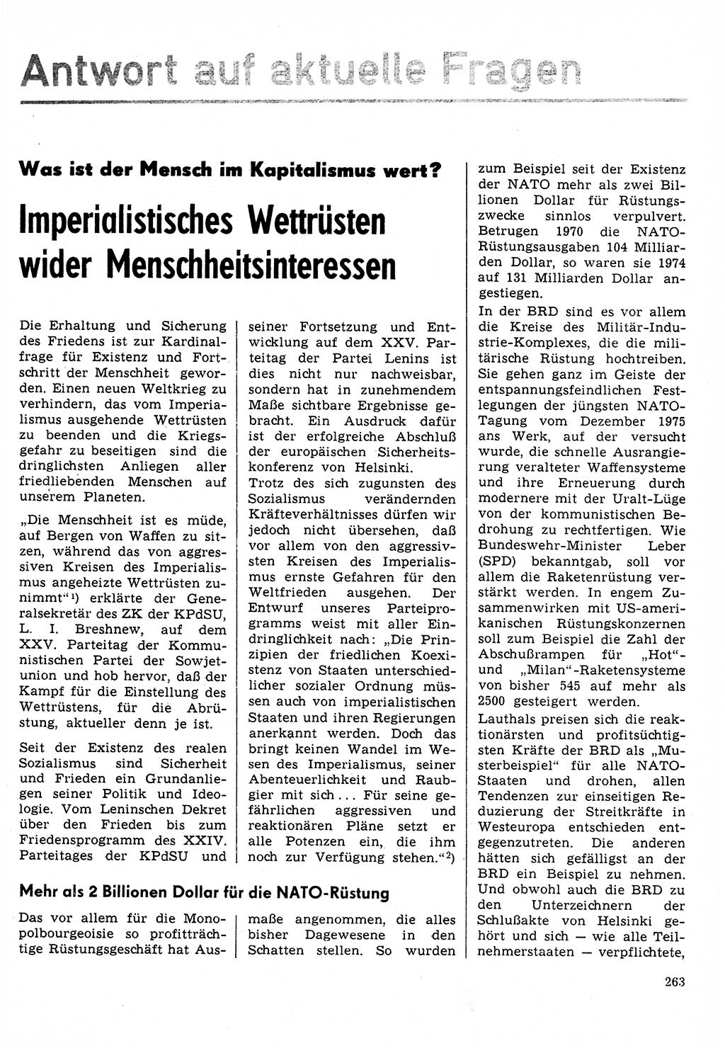 Neuer Weg (NW), Organ des Zentralkomitees (ZK) der SED (Sozialistische Einheitspartei Deutschlands) für Fragen des Parteilebens, 31. Jahrgang [Deutsche Demokratische Republik (DDR)] 1976, Seite 263 (NW ZK SED DDR 1976, S. 263)