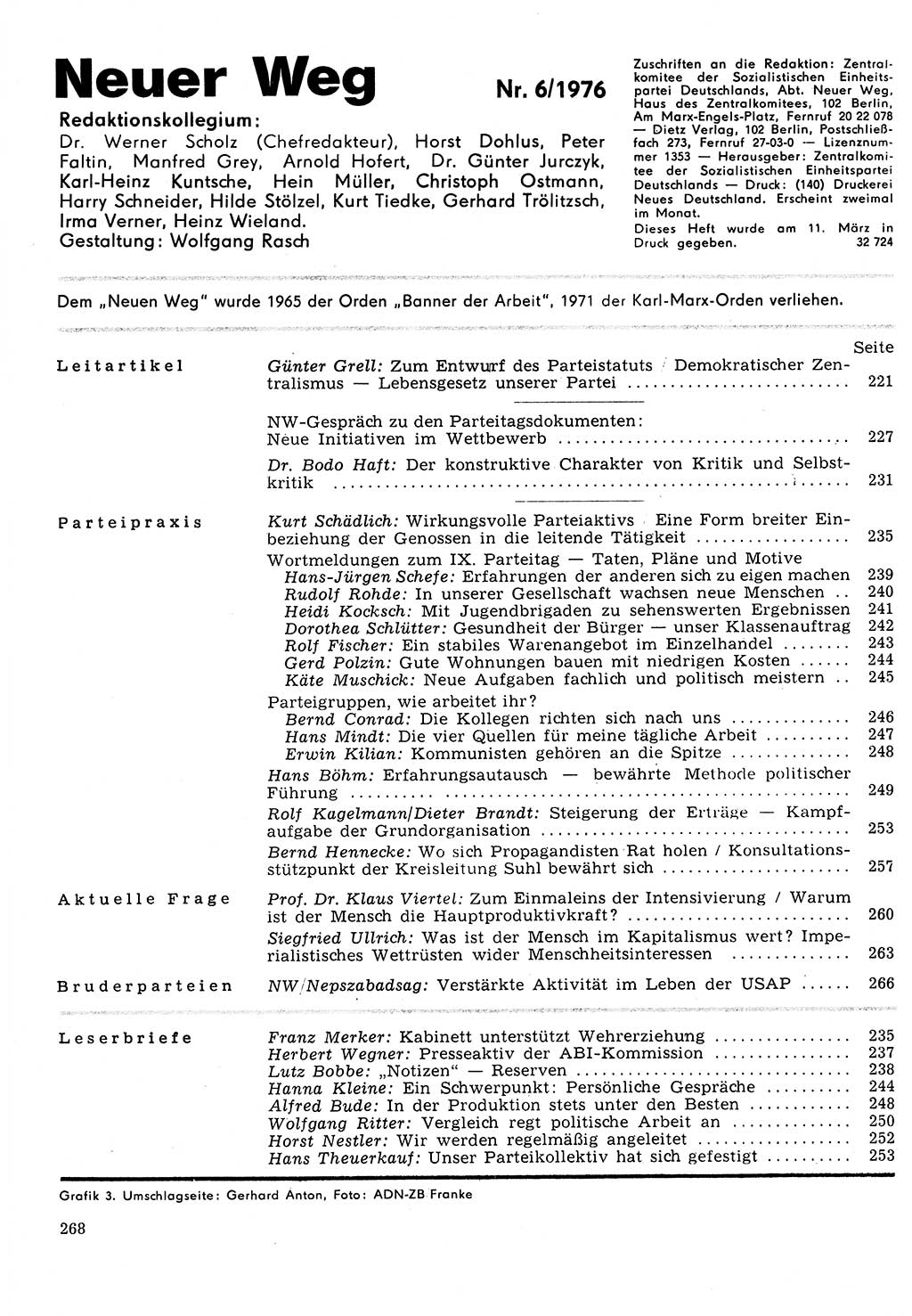 Neuer Weg (NW), Organ des Zentralkomitees (ZK) der SED (Sozialistische Einheitspartei Deutschlands) für Fragen des Parteilebens, 31. Jahrgang [Deutsche Demokratische Republik (DDR)] 1976, Seite 268 (NW ZK SED DDR 1976, S. 268)