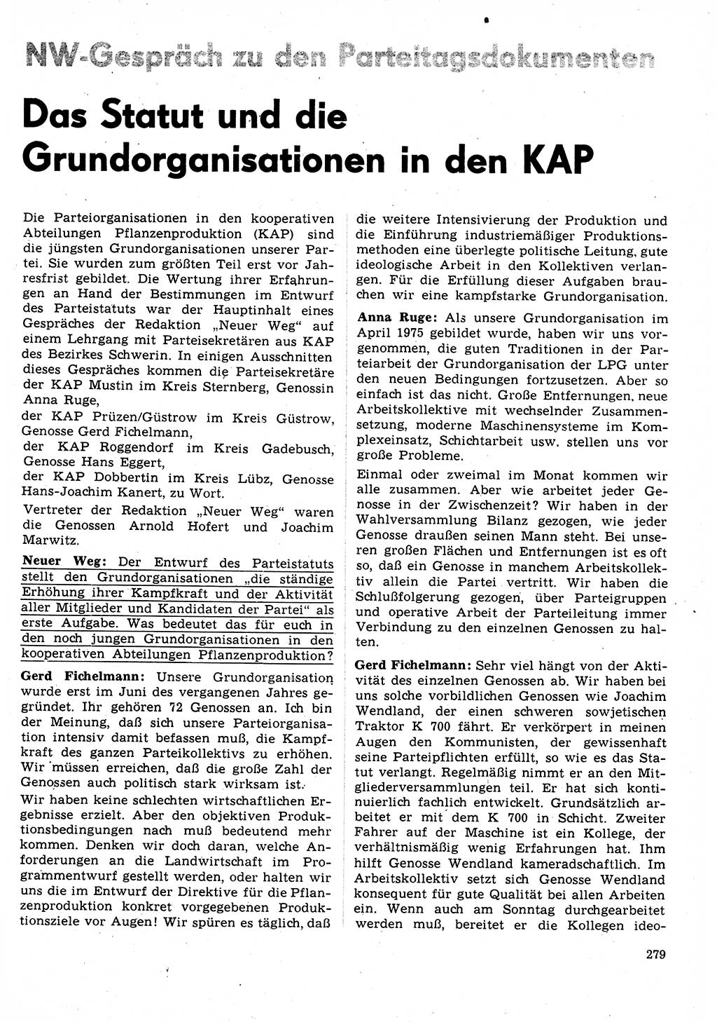 Neuer Weg (NW), Organ des Zentralkomitees (ZK) der SED (Sozialistische Einheitspartei Deutschlands) für Fragen des Parteilebens, 31. Jahrgang [Deutsche Demokratische Republik (DDR)] 1976, Seite 279 (NW ZK SED DDR 1976, S. 279)