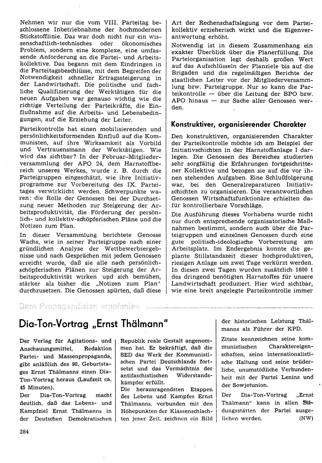 Neuer Weg (NW), Organ des Zentralkomitees (ZK) der SED (Sozialistische Einheitspartei Deutschlands) für Fragen des Parteilebens, 31. Jahrgang [Deutsche Demokratische Republik (DDR)] 1976, Seite 284 (NW ZK SED DDR 1976, S. 284)