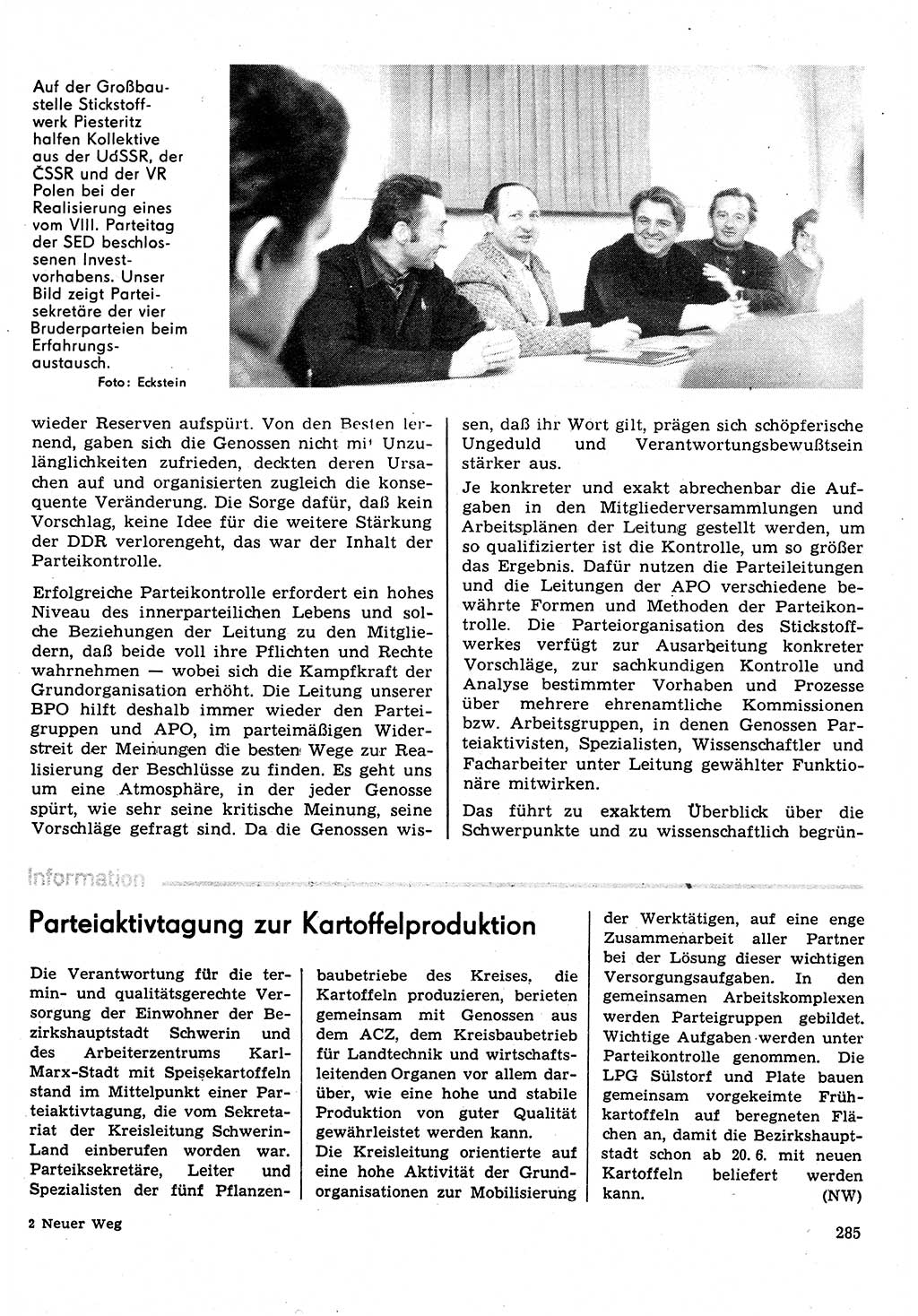 Neuer Weg (NW), Organ des Zentralkomitees (ZK) der SED (Sozialistische Einheitspartei Deutschlands) für Fragen des Parteilebens, 31. Jahrgang [Deutsche Demokratische Republik (DDR)] 1976, Seite 285 (NW ZK SED DDR 1976, S. 285)