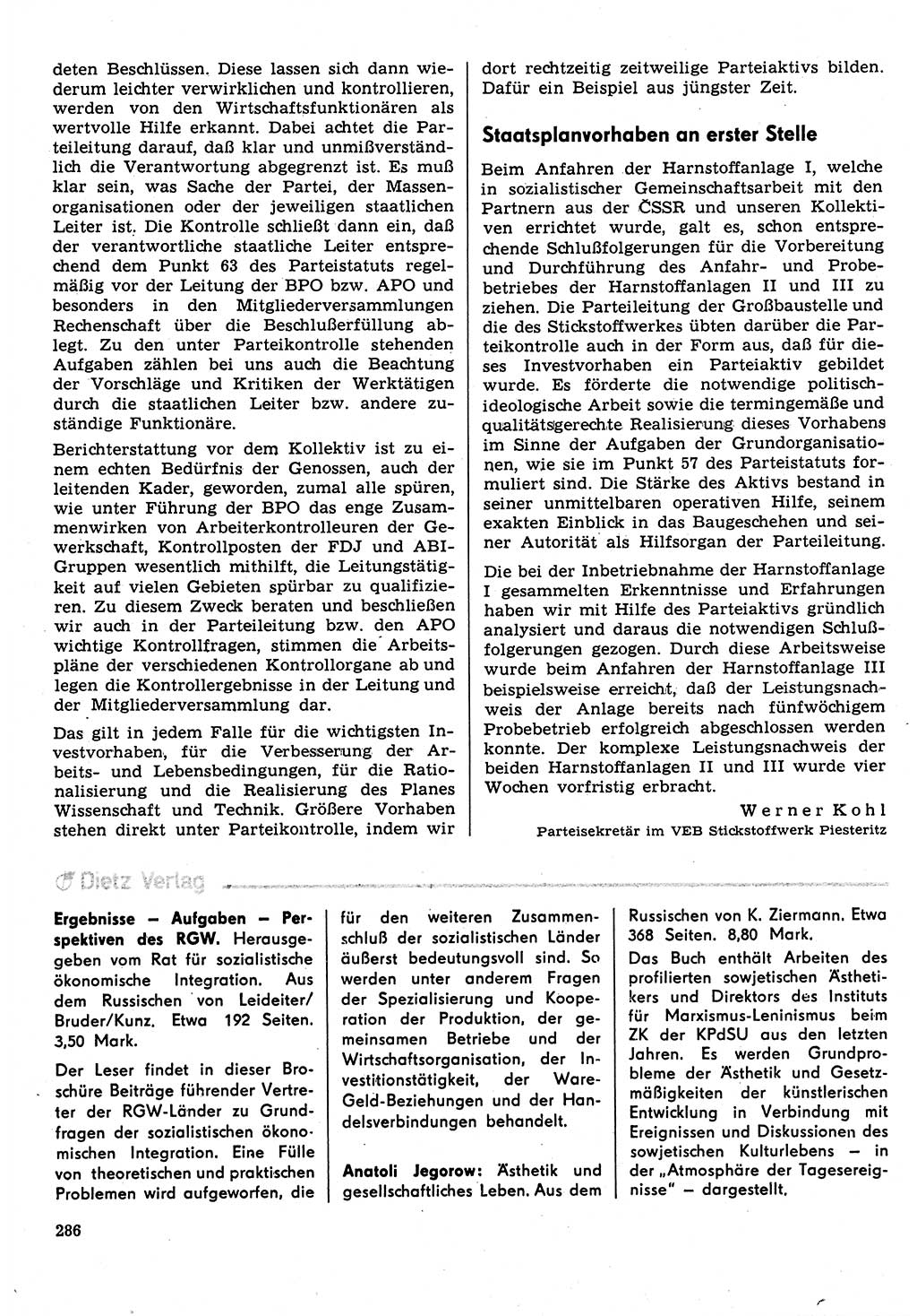 Neuer Weg (NW), Organ des Zentralkomitees (ZK) der SED (Sozialistische Einheitspartei Deutschlands) für Fragen des Parteilebens, 31. Jahrgang [Deutsche Demokratische Republik (DDR)] 1976, Seite 286 (NW ZK SED DDR 1976, S. 286)