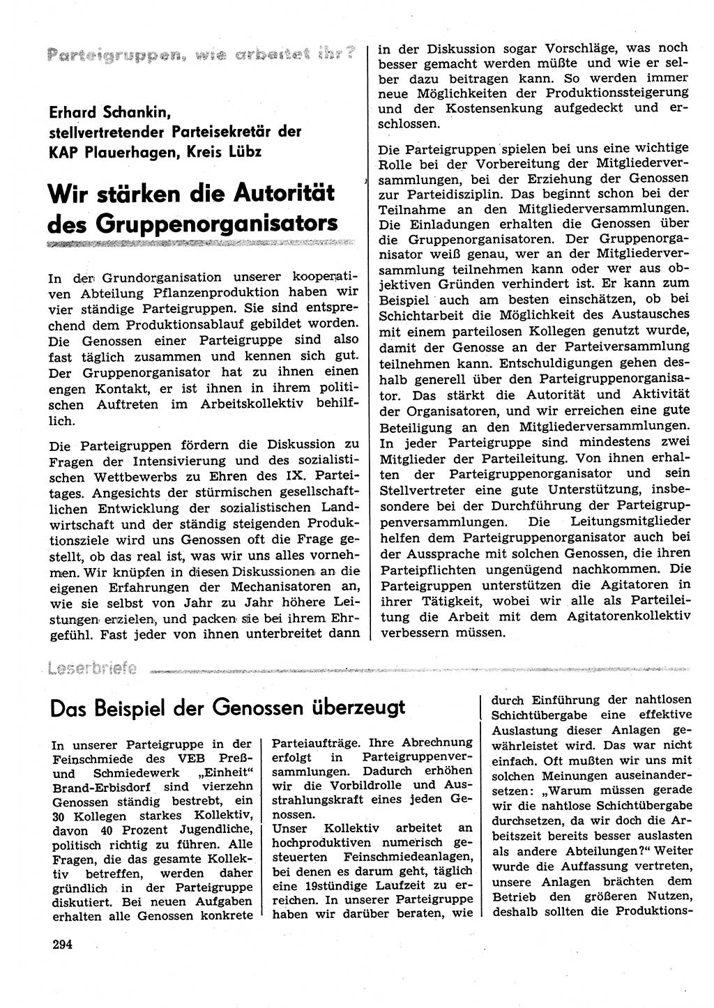 Neuer Weg (NW), Organ des Zentralkomitees (ZK) der SED (Sozialistische Einheitspartei Deutschlands) für Fragen des Parteilebens, 31. Jahrgang [Deutsche Demokratische Republik (DDR)] 1976, Seite 294 (NW ZK SED DDR 1976, S. 294)