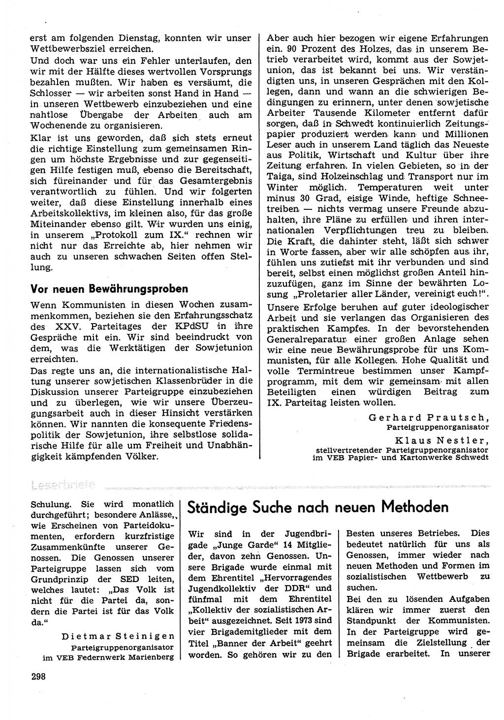 Neuer Weg (NW), Organ des Zentralkomitees (ZK) der SED (Sozialistische Einheitspartei Deutschlands) für Fragen des Parteilebens, 31. Jahrgang [Deutsche Demokratische Republik (DDR)] 1976, Seite 298 (NW ZK SED DDR 1976, S. 298)