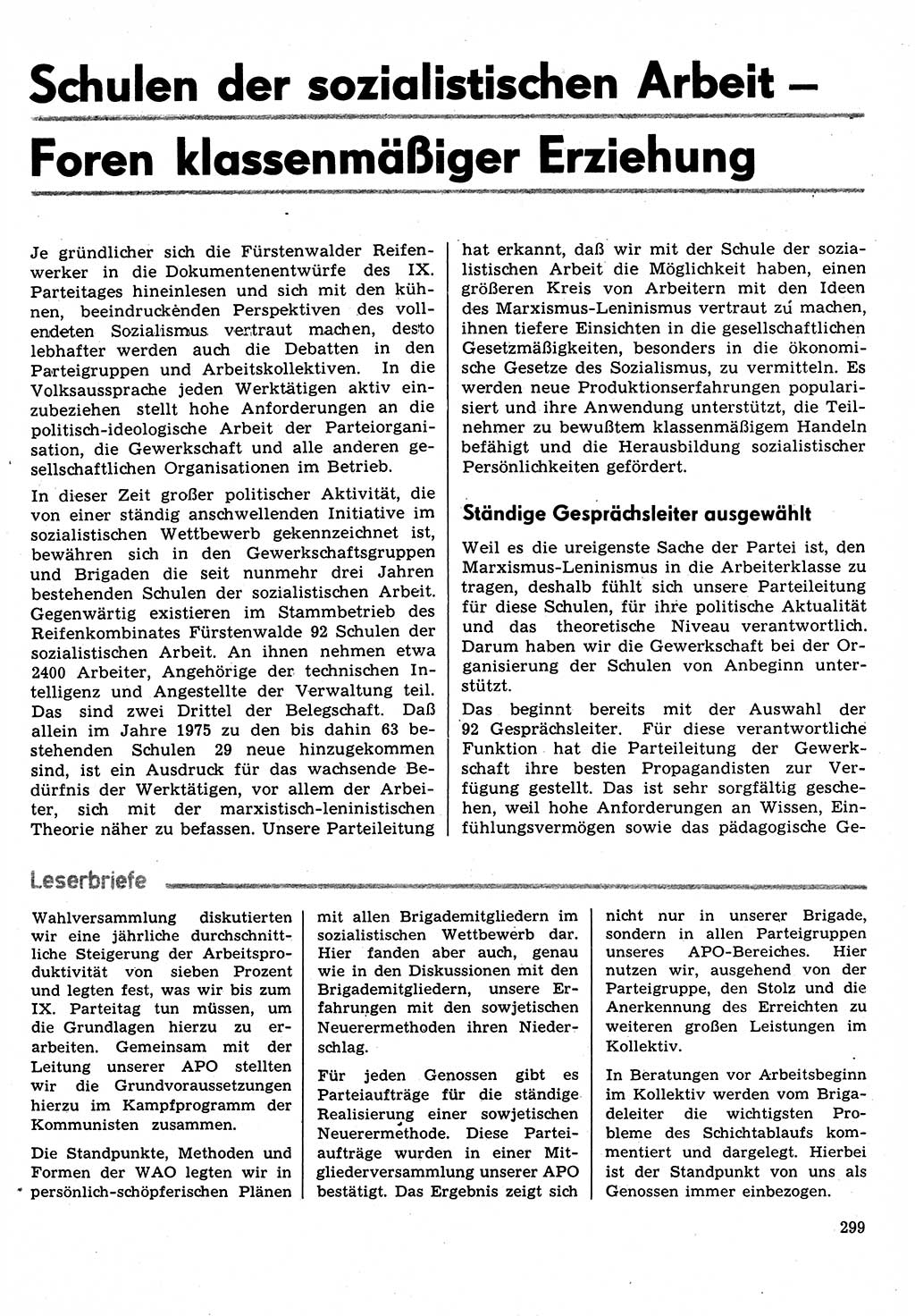 Neuer Weg (NW), Organ des Zentralkomitees (ZK) der SED (Sozialistische Einheitspartei Deutschlands) für Fragen des Parteilebens, 31. Jahrgang [Deutsche Demokratische Republik (DDR)] 1976, Seite 299 (NW ZK SED DDR 1976, S. 299)