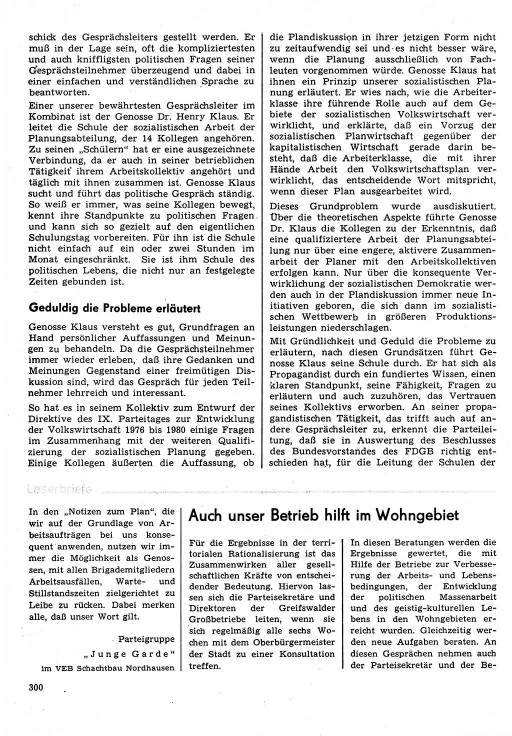 Neuer Weg (NW), Organ des Zentralkomitees (ZK) der SED (Sozialistische Einheitspartei Deutschlands) für Fragen des Parteilebens, 31. Jahrgang [Deutsche Demokratische Republik (DDR)] 1976, Seite 300 (NW ZK SED DDR 1976, S. 300)