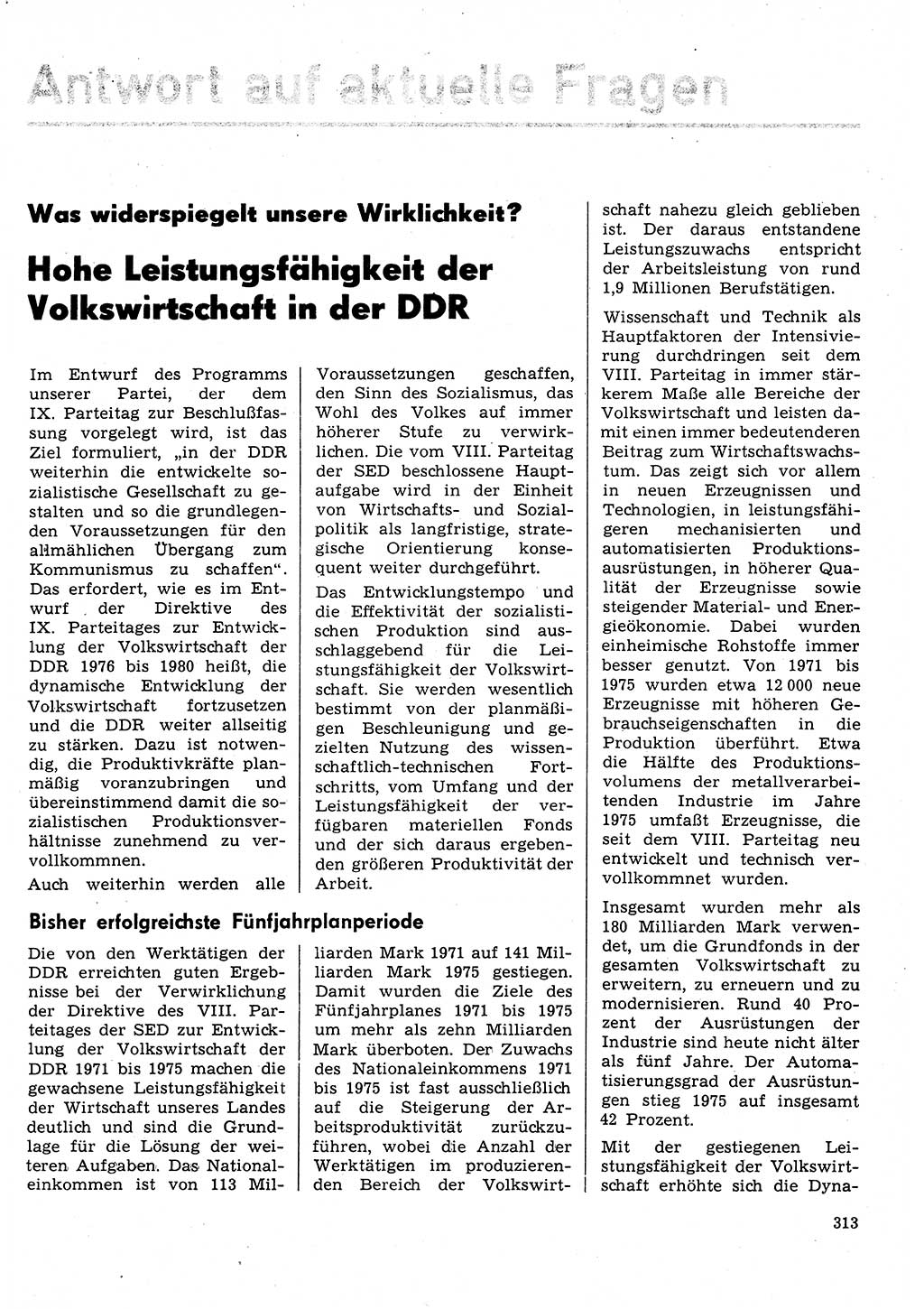 Neuer Weg (NW), Organ des Zentralkomitees (ZK) der SED (Sozialistische Einheitspartei Deutschlands) für Fragen des Parteilebens, 31. Jahrgang [Deutsche Demokratische Republik (DDR)] 1976, Seite 313 (NW ZK SED DDR 1976, S. 313)