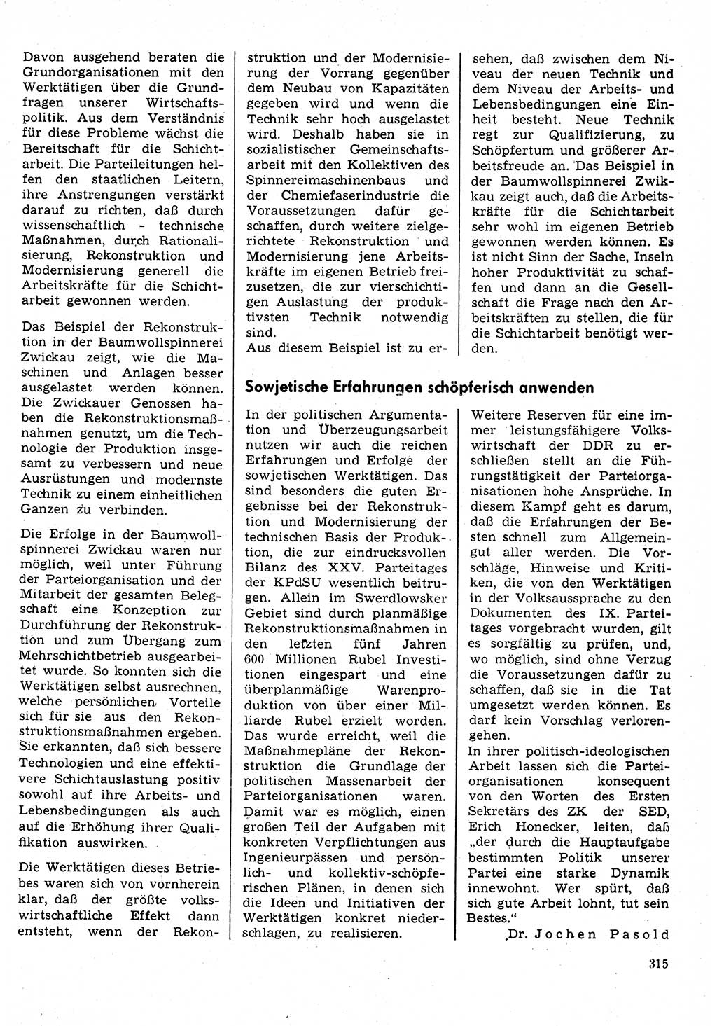 Neuer Weg (NW), Organ des Zentralkomitees (ZK) der SED (Sozialistische Einheitspartei Deutschlands) für Fragen des Parteilebens, 31. Jahrgang [Deutsche Demokratische Republik (DDR)] 1976, Seite 315 (NW ZK SED DDR 1976, S. 315)