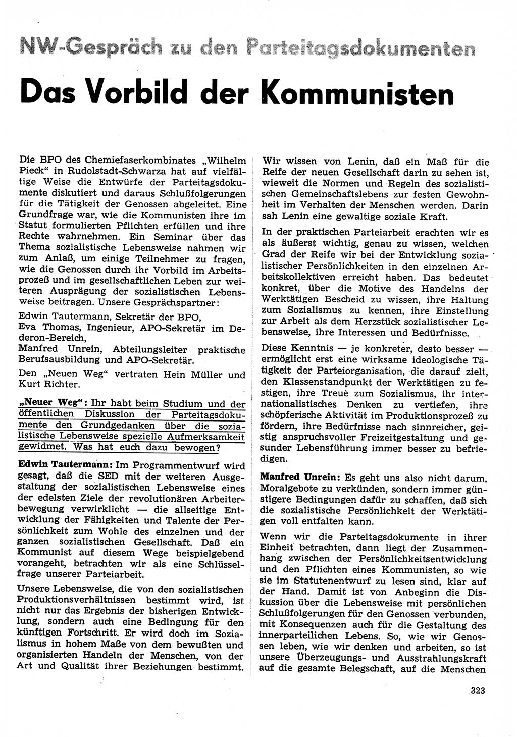 Neuer Weg (NW), Organ des Zentralkomitees (ZK) der SED (Sozialistische Einheitspartei Deutschlands) für Fragen des Parteilebens, 31. Jahrgang [Deutsche Demokratische Republik (DDR)] 1976, Seite 323 (NW ZK SED DDR 1976, S. 323)