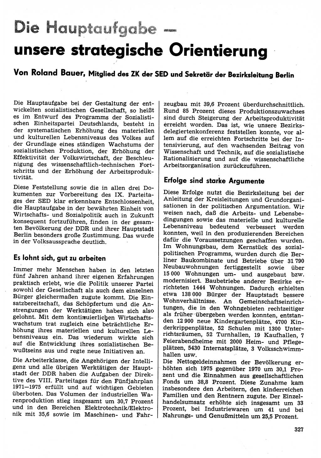 Neuer Weg (NW), Organ des Zentralkomitees (ZK) der SED (Sozialistische Einheitspartei Deutschlands) für Fragen des Parteilebens, 31. Jahrgang [Deutsche Demokratische Republik (DDR)] 1976, Seite 327 (NW ZK SED DDR 1976, S. 327)