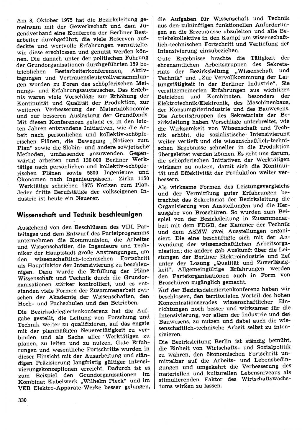 Neuer Weg (NW), Organ des Zentralkomitees (ZK) der SED (Sozialistische Einheitspartei Deutschlands) für Fragen des Parteilebens, 31. Jahrgang [Deutsche Demokratische Republik (DDR)] 1976, Seite 330 (NW ZK SED DDR 1976, S. 330)