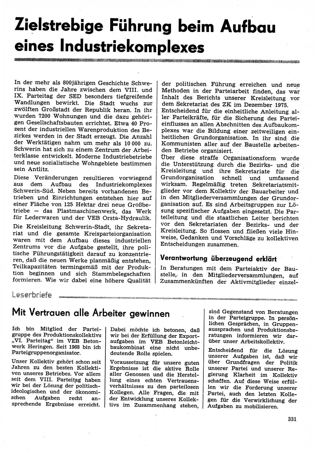 Neuer Weg (NW), Organ des Zentralkomitees (ZK) der SED (Sozialistische Einheitspartei Deutschlands) für Fragen des Parteilebens, 31. Jahrgang [Deutsche Demokratische Republik (DDR)] 1976, Seite 331 (NW ZK SED DDR 1976, S. 331)