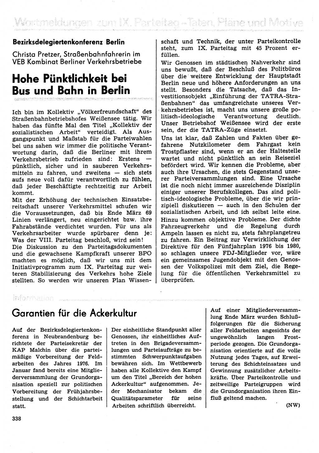 Neuer Weg (NW), Organ des Zentralkomitees (ZK) der SED (Sozialistische Einheitspartei Deutschlands) für Fragen des Parteilebens, 31. Jahrgang [Deutsche Demokratische Republik (DDR)] 1976, Seite 338 (NW ZK SED DDR 1976, S. 338)