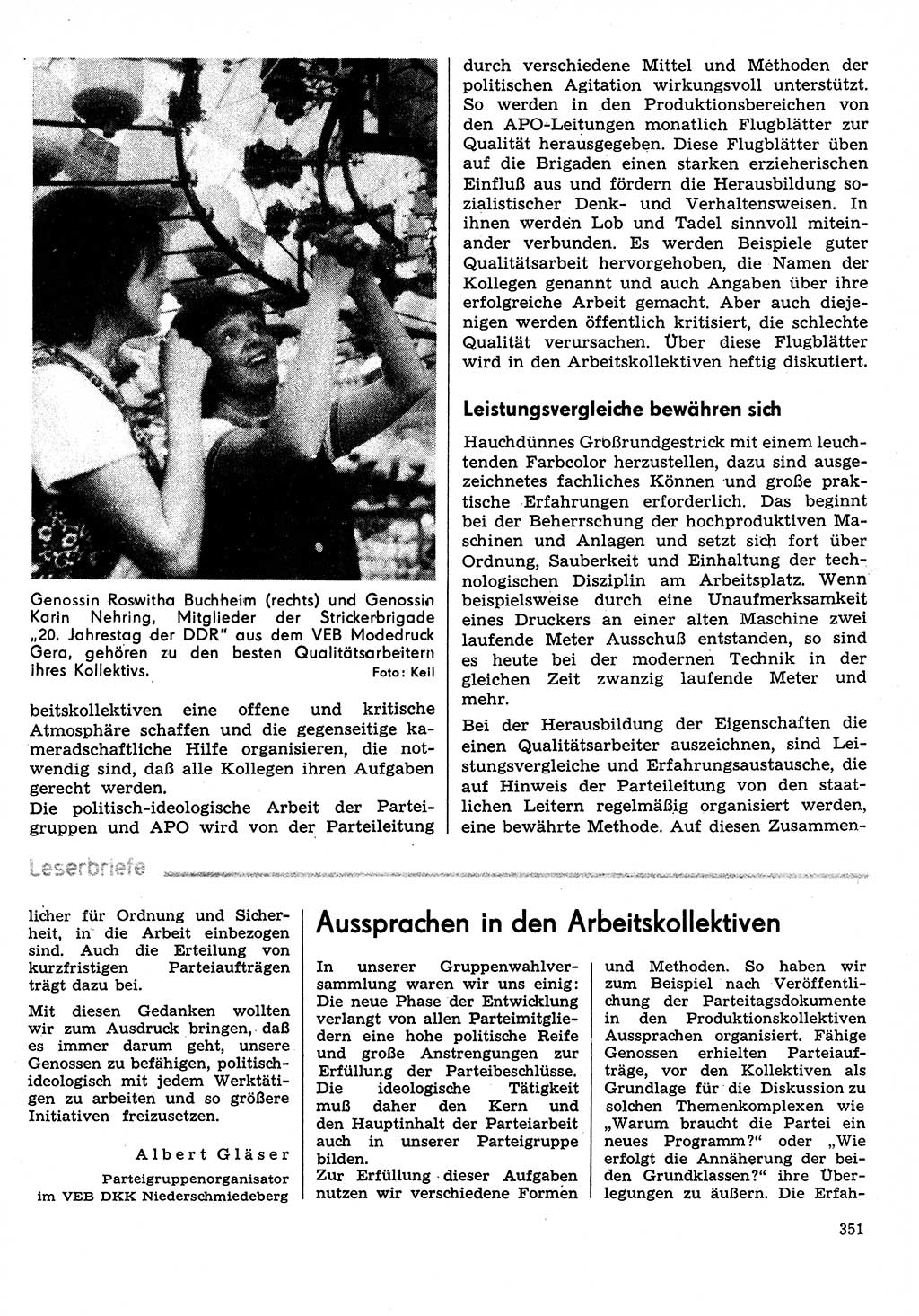Neuer Weg (NW), Organ des Zentralkomitees (ZK) der SED (Sozialistische Einheitspartei Deutschlands) für Fragen des Parteilebens, 31. Jahrgang [Deutsche Demokratische Republik (DDR)] 1976, Seite 351 (NW ZK SED DDR 1976, S. 351)