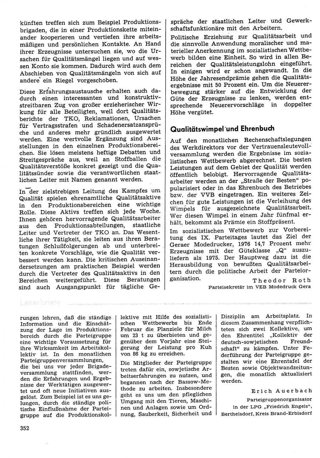 Neuer Weg (NW), Organ des Zentralkomitees (ZK) der SED (Sozialistische Einheitspartei Deutschlands) für Fragen des Parteilebens, 31. Jahrgang [Deutsche Demokratische Republik (DDR)] 1976, Seite 352 (NW ZK SED DDR 1976, S. 352)