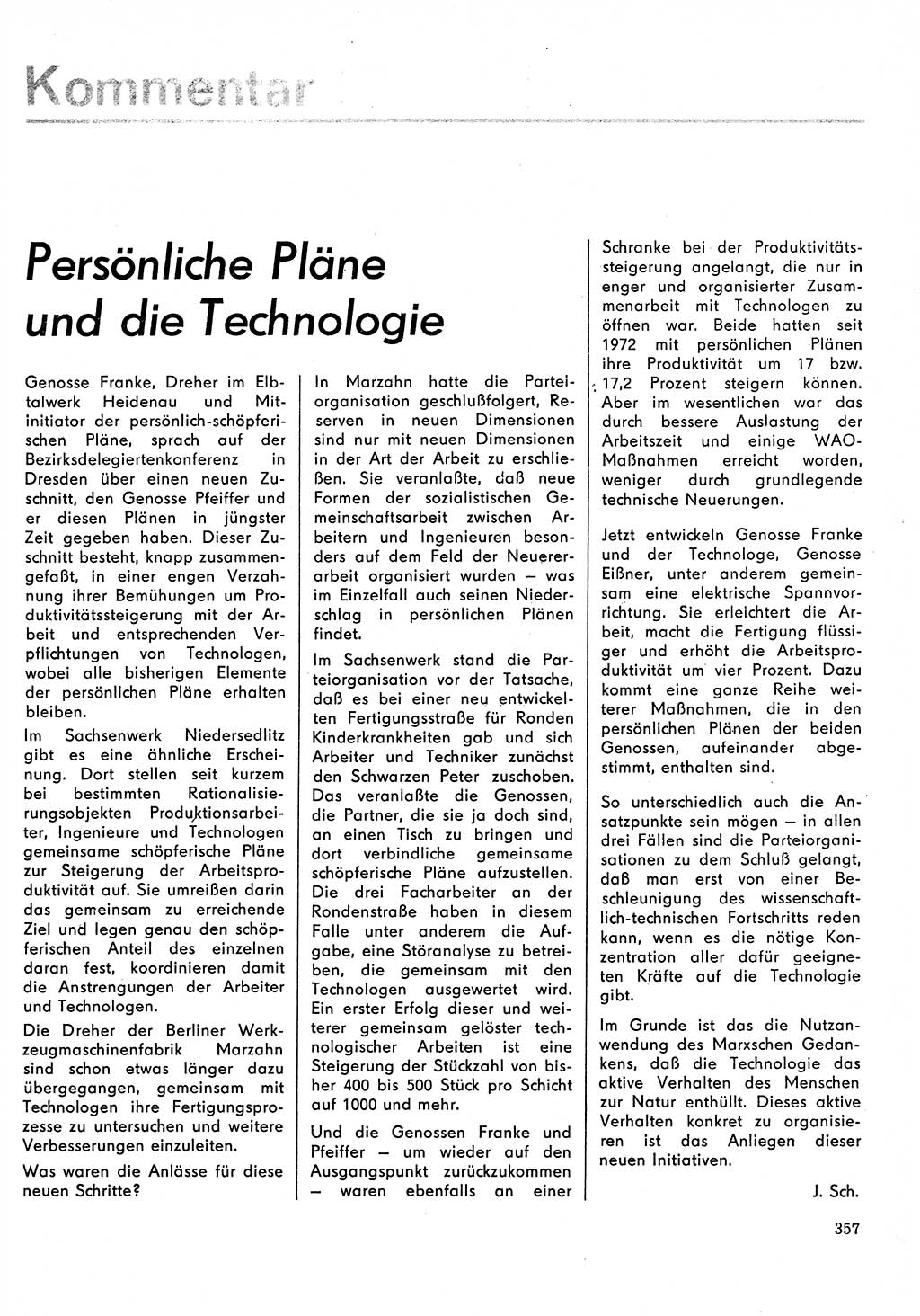 Neuer Weg (NW), Organ des Zentralkomitees (ZK) der SED (Sozialistische Einheitspartei Deutschlands) für Fragen des Parteilebens, 31. Jahrgang [Deutsche Demokratische Republik (DDR)] 1976, Seite 357 (NW ZK SED DDR 1976, S. 357)