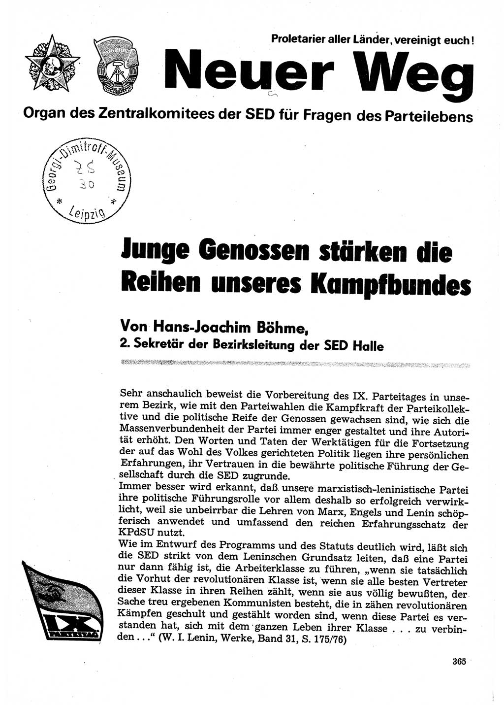 Neuer Weg (NW), Organ des Zentralkomitees (ZK) der SED (Sozialistische Einheitspartei Deutschlands) für Fragen des Parteilebens, 31. Jahrgang [Deutsche Demokratische Republik (DDR)] 1976, Seite 365 (NW ZK SED DDR 1976, S. 365)