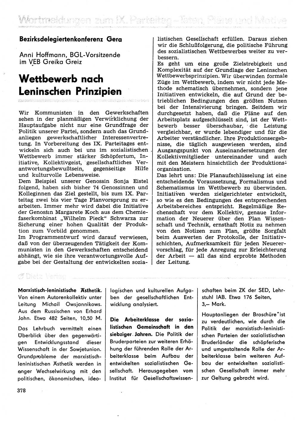 Neuer Weg (NW), Organ des Zentralkomitees (ZK) der SED (Sozialistische Einheitspartei Deutschlands) für Fragen des Parteilebens, 31. Jahrgang [Deutsche Demokratische Republik (DDR)] 1976, Seite 378 (NW ZK SED DDR 1976, S. 378)