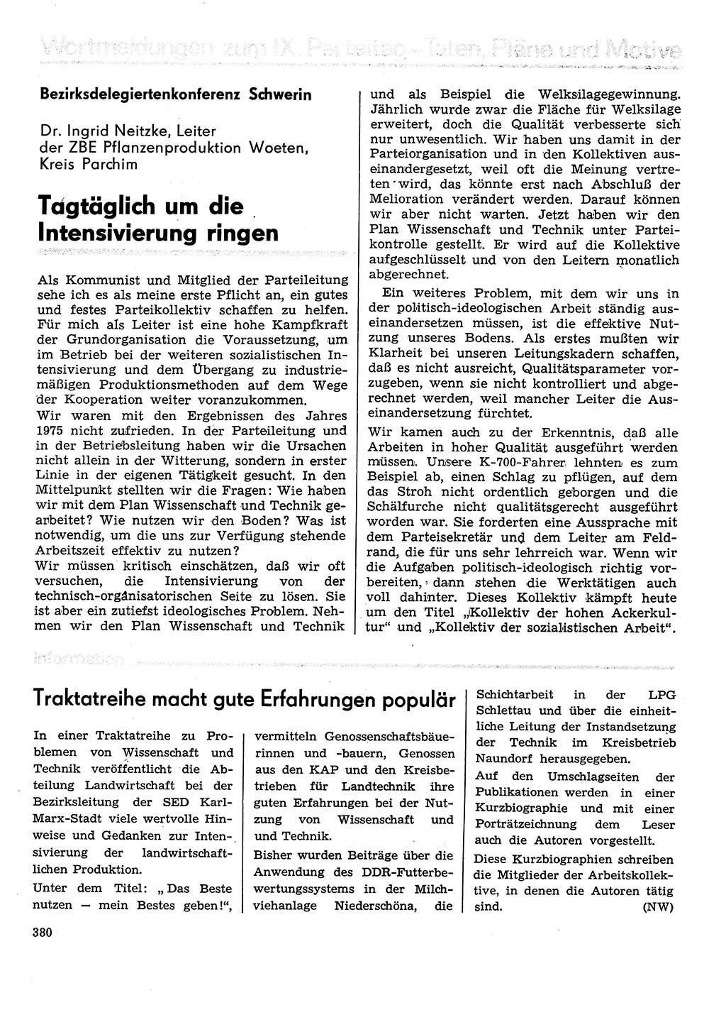 Neuer Weg (NW), Organ des Zentralkomitees (ZK) der SED (Sozialistische Einheitspartei Deutschlands) für Fragen des Parteilebens, 31. Jahrgang [Deutsche Demokratische Republik (DDR)] 1976, Seite 380 (NW ZK SED DDR 1976, S. 380)
