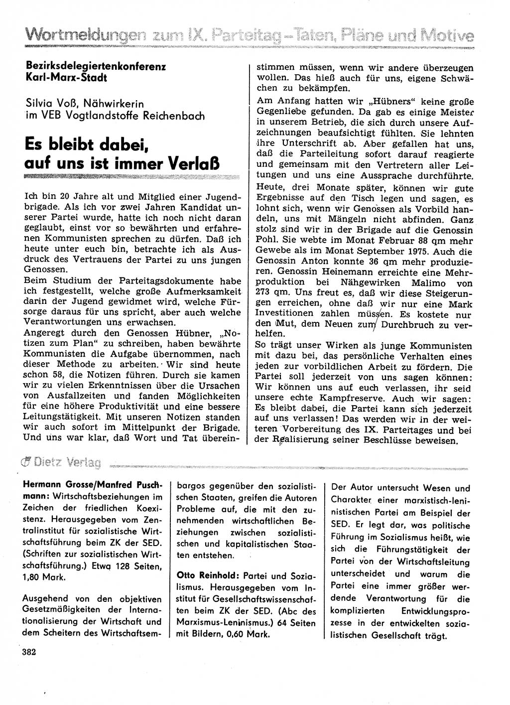 Neuer Weg (NW), Organ des Zentralkomitees (ZK) der SED (Sozialistische Einheitspartei Deutschlands) für Fragen des Parteilebens, 31. Jahrgang [Deutsche Demokratische Republik (DDR)] 1976, Seite 382 (NW ZK SED DDR 1976, S. 382)