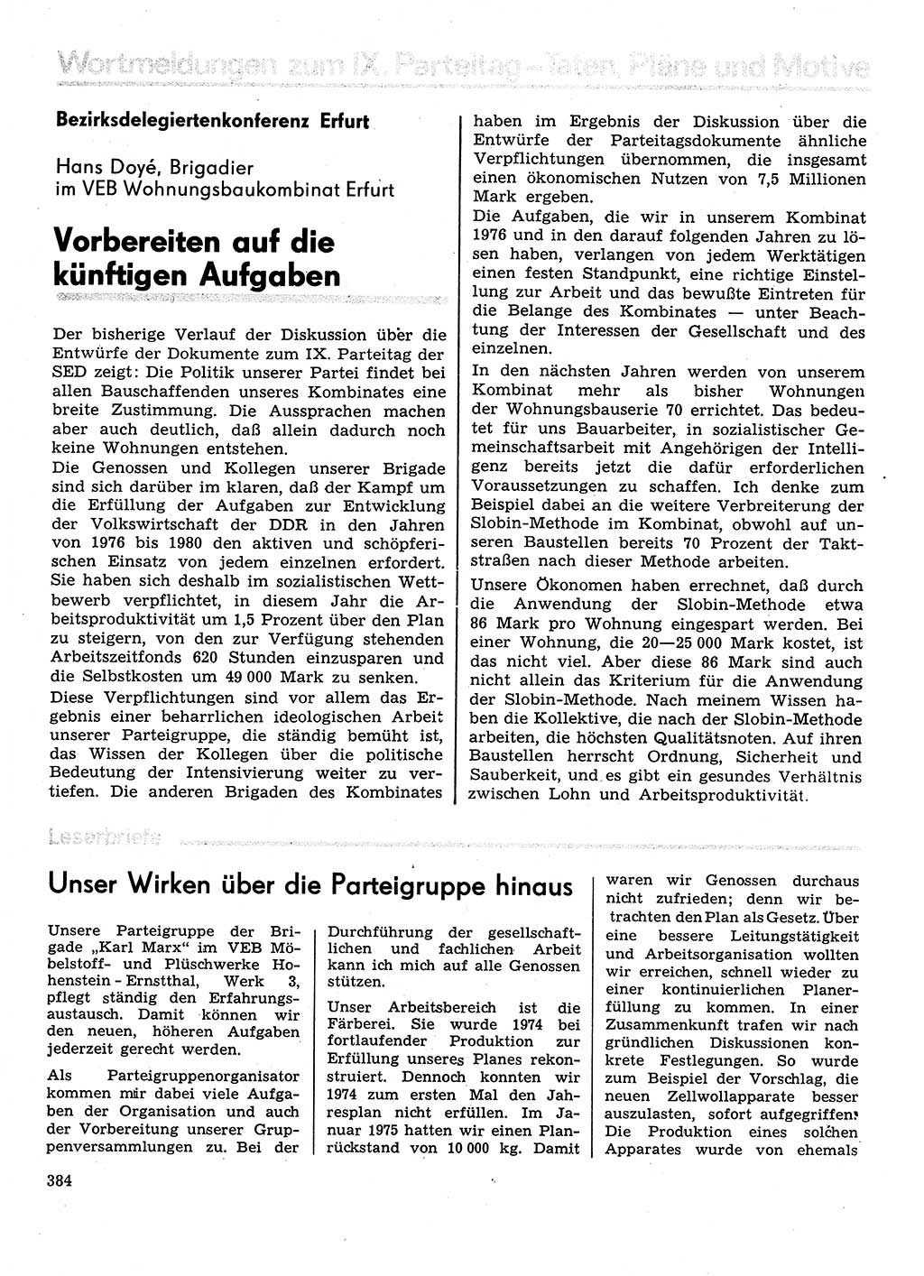 Neuer Weg (NW), Organ des Zentralkomitees (ZK) der SED (Sozialistische Einheitspartei Deutschlands) für Fragen des Parteilebens, 31. Jahrgang [Deutsche Demokratische Republik (DDR)] 1976, Seite 384 (NW ZK SED DDR 1976, S. 384)