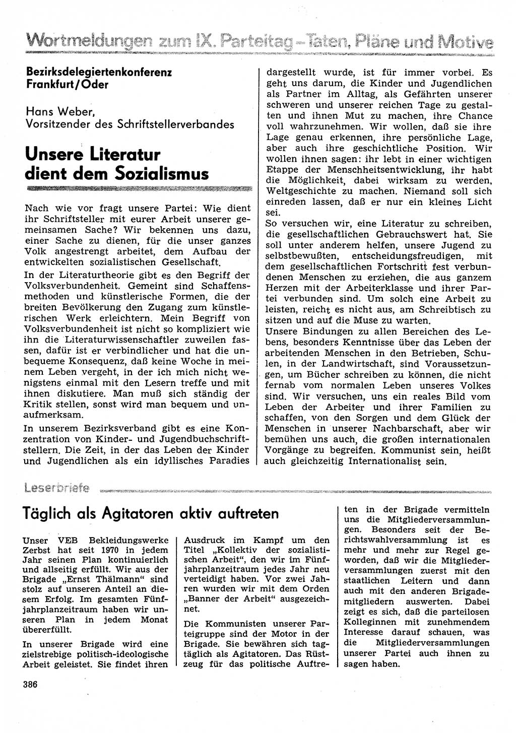Neuer Weg (NW), Organ des Zentralkomitees (ZK) der SED (Sozialistische Einheitspartei Deutschlands) für Fragen des Parteilebens, 31. Jahrgang [Deutsche Demokratische Republik (DDR)] 1976, Seite 386 (NW ZK SED DDR 1976, S. 386)
