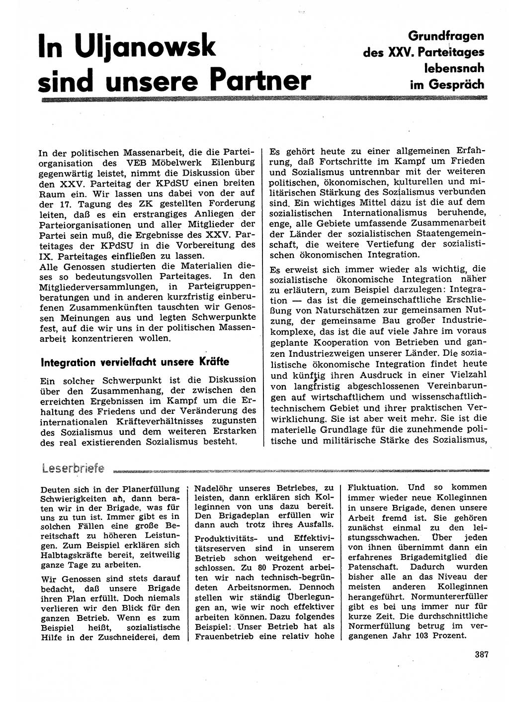 Neuer Weg (NW), Organ des Zentralkomitees (ZK) der SED (Sozialistische Einheitspartei Deutschlands) für Fragen des Parteilebens, 31. Jahrgang [Deutsche Demokratische Republik (DDR)] 1976, Seite 387 (NW ZK SED DDR 1976, S. 387)