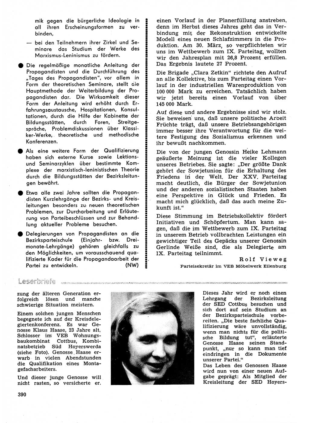 Neuer Weg (NW), Organ des Zentralkomitees (ZK) der SED (Sozialistische Einheitspartei Deutschlands) für Fragen des Parteilebens, 31. Jahrgang [Deutsche Demokratische Republik (DDR)] 1976, Seite 390 (NW ZK SED DDR 1976, S. 390)