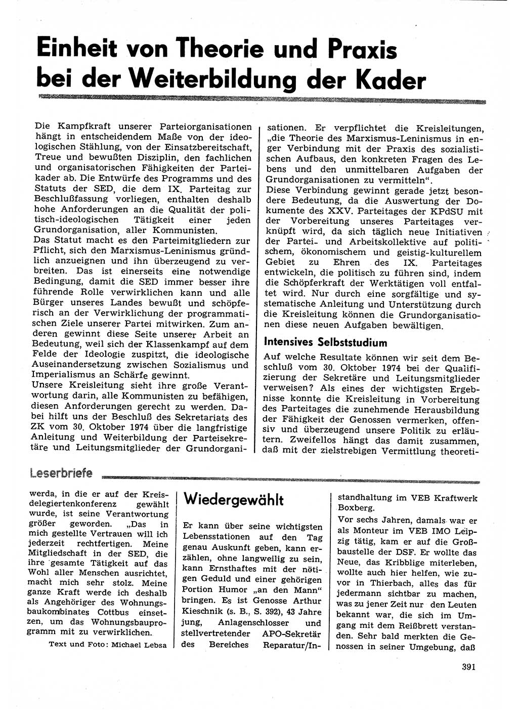Neuer Weg (NW), Organ des Zentralkomitees (ZK) der SED (Sozialistische Einheitspartei Deutschlands) für Fragen des Parteilebens, 31. Jahrgang [Deutsche Demokratische Republik (DDR)] 1976, Seite 391 (NW ZK SED DDR 1976, S. 391)