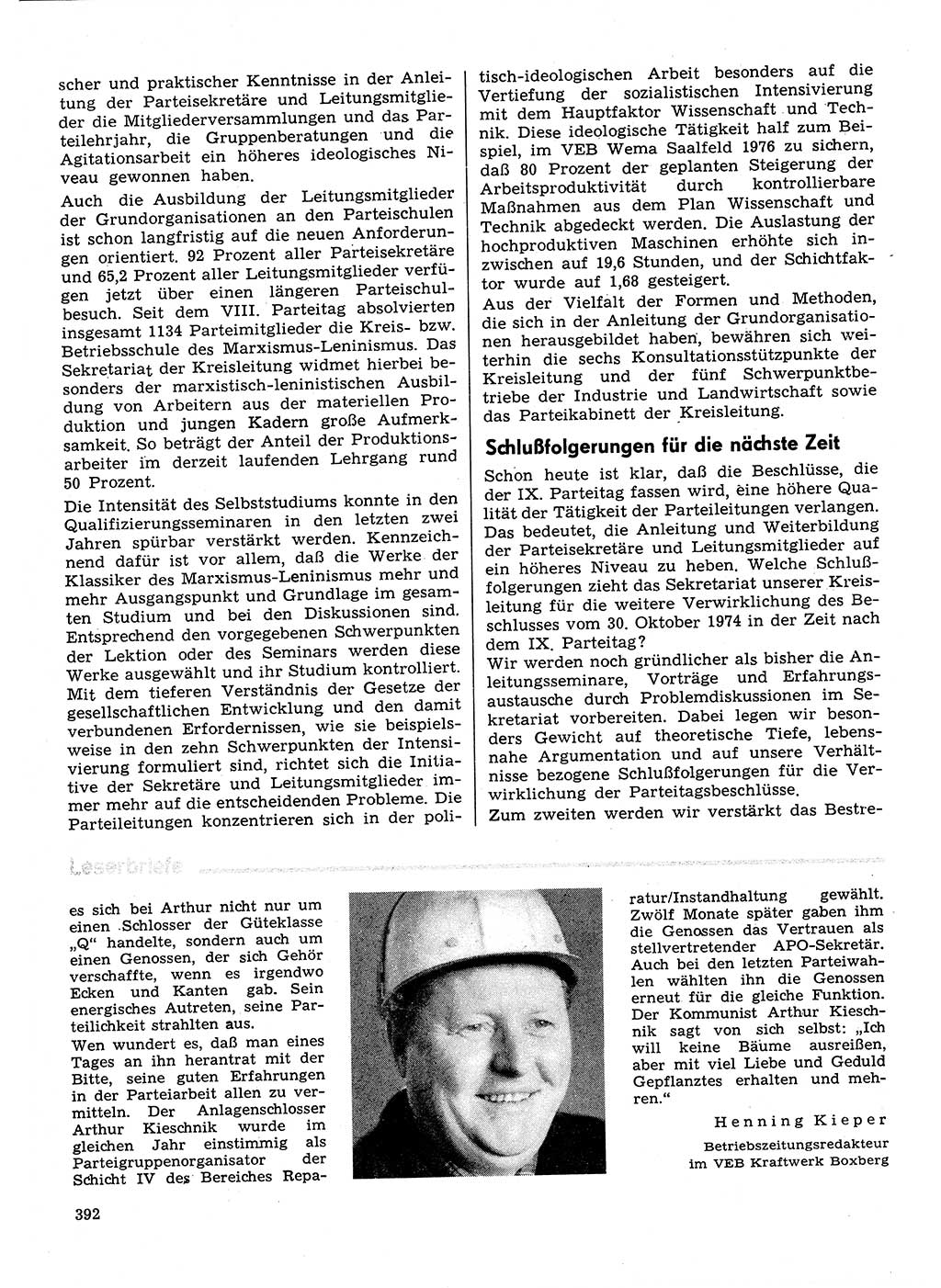Neuer Weg (NW), Organ des Zentralkomitees (ZK) der SED (Sozialistische Einheitspartei Deutschlands) für Fragen des Parteilebens, 31. Jahrgang [Deutsche Demokratische Republik (DDR)] 1976, Seite 392 (NW ZK SED DDR 1976, S. 392)