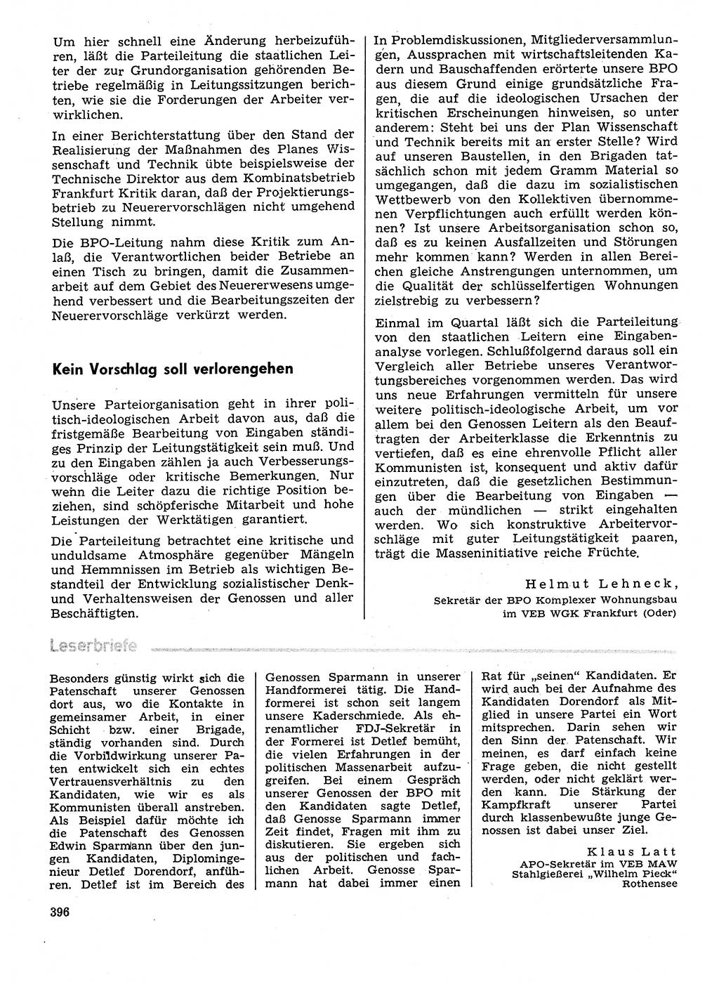 Neuer Weg (NW), Organ des Zentralkomitees (ZK) der SED (Sozialistische Einheitspartei Deutschlands) für Fragen des Parteilebens, 31. Jahrgang [Deutsche Demokratische Republik (DDR)] 1976, Seite 396 (NW ZK SED DDR 1976, S. 396)