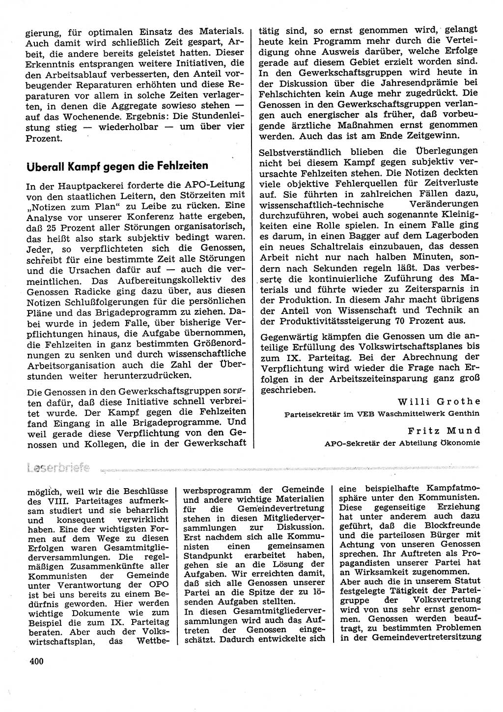 Neuer Weg (NW), Organ des Zentralkomitees (ZK) der SED (Sozialistische Einheitspartei Deutschlands) für Fragen des Parteilebens, 31. Jahrgang [Deutsche Demokratische Republik (DDR)] 1976, Seite 400 (NW ZK SED DDR 1976, S. 400)