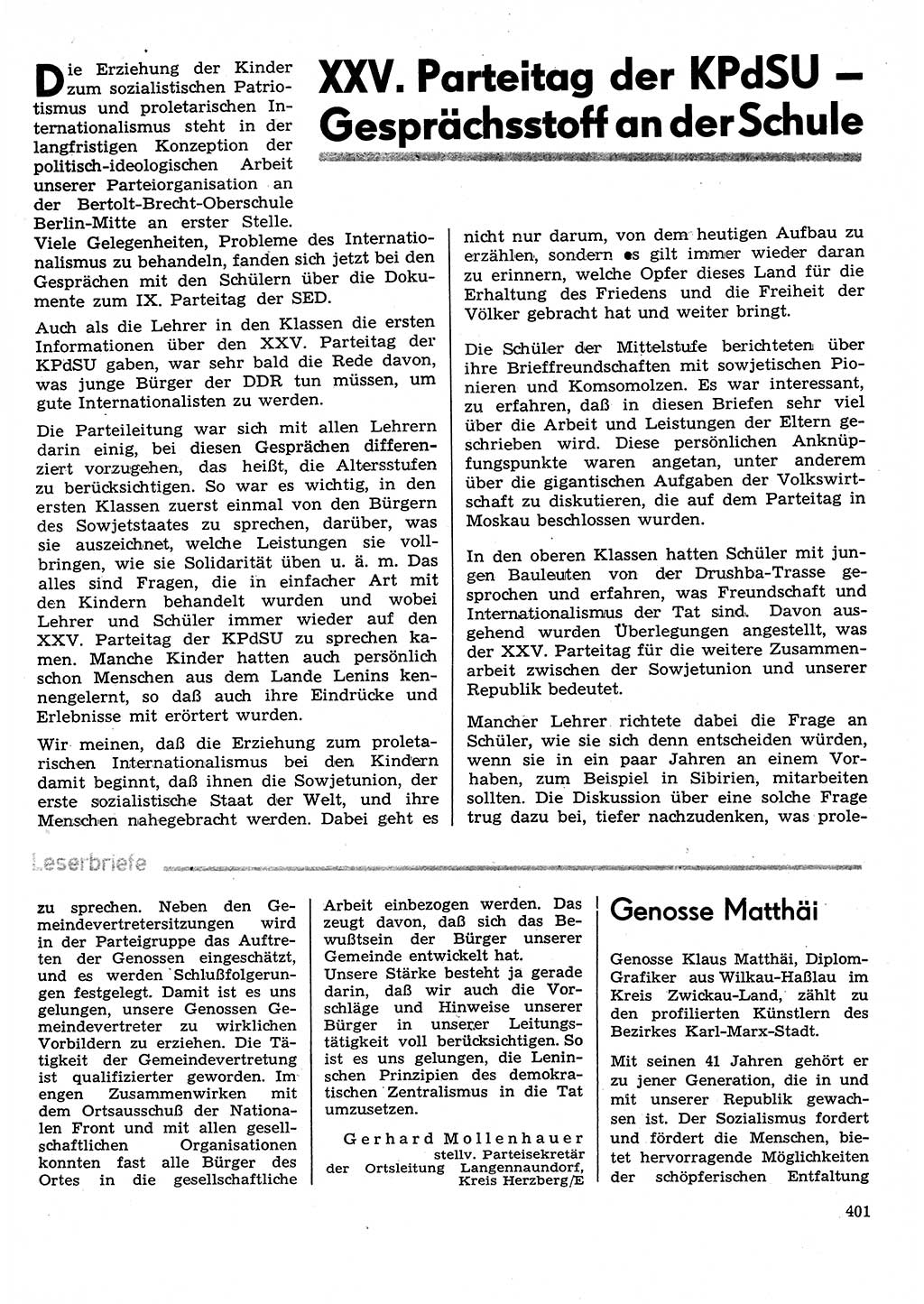 Neuer Weg (NW), Organ des Zentralkomitees (ZK) der SED (Sozialistische Einheitspartei Deutschlands) für Fragen des Parteilebens, 31. Jahrgang [Deutsche Demokratische Republik (DDR)] 1976, Seite 401 (NW ZK SED DDR 1976, S. 401)