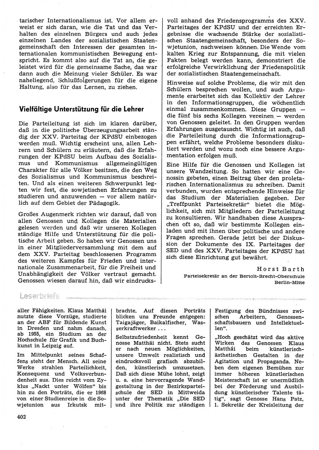 Neuer Weg (NW), Organ des Zentralkomitees (ZK) der SED (Sozialistische Einheitspartei Deutschlands) für Fragen des Parteilebens, 31. Jahrgang [Deutsche Demokratische Republik (DDR)] 1976, Seite 402 (NW ZK SED DDR 1976, S. 402)