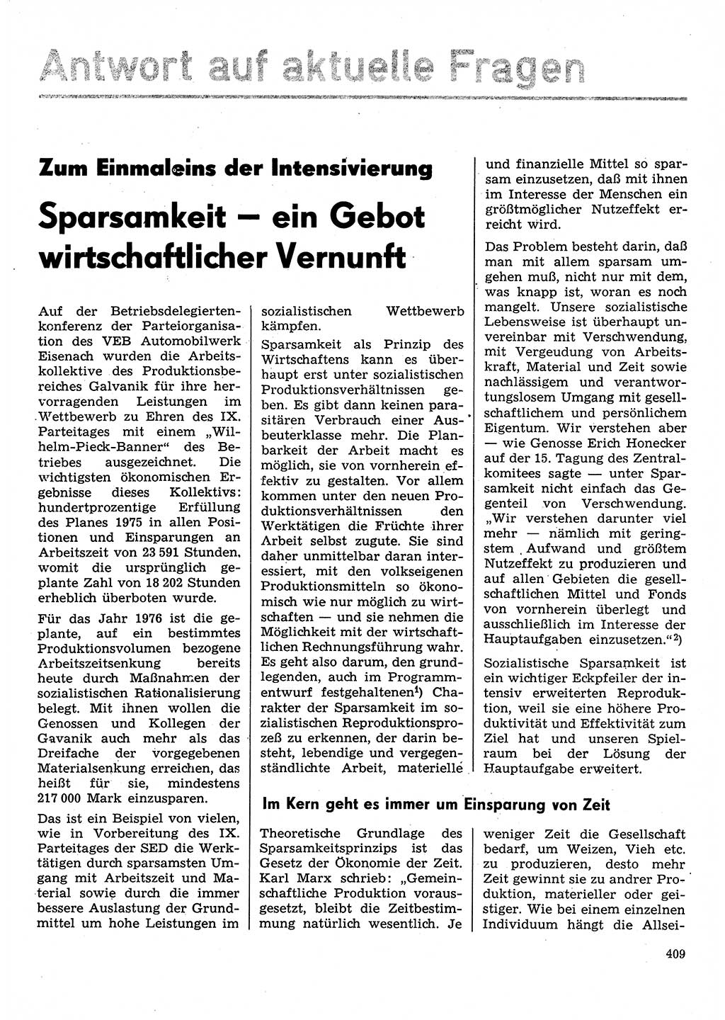 Neuer Weg (NW), Organ des Zentralkomitees (ZK) der SED (Sozialistische Einheitspartei Deutschlands) für Fragen des Parteilebens, 31. Jahrgang [Deutsche Demokratische Republik (DDR)] 1976, Seite 409 (NW ZK SED DDR 1976, S. 409)