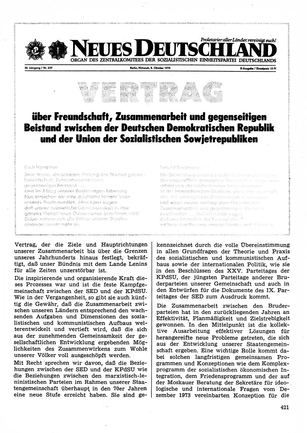 Neuer Weg (NW), Organ des Zentralkomitees (ZK) der SED (Sozialistische Einheitspartei Deutschlands) für Fragen des Parteilebens, 31. Jahrgang [Deutsche Demokratische Republik (DDR)] 1976, Seite 421 (NW ZK SED DDR 1976, S. 421)