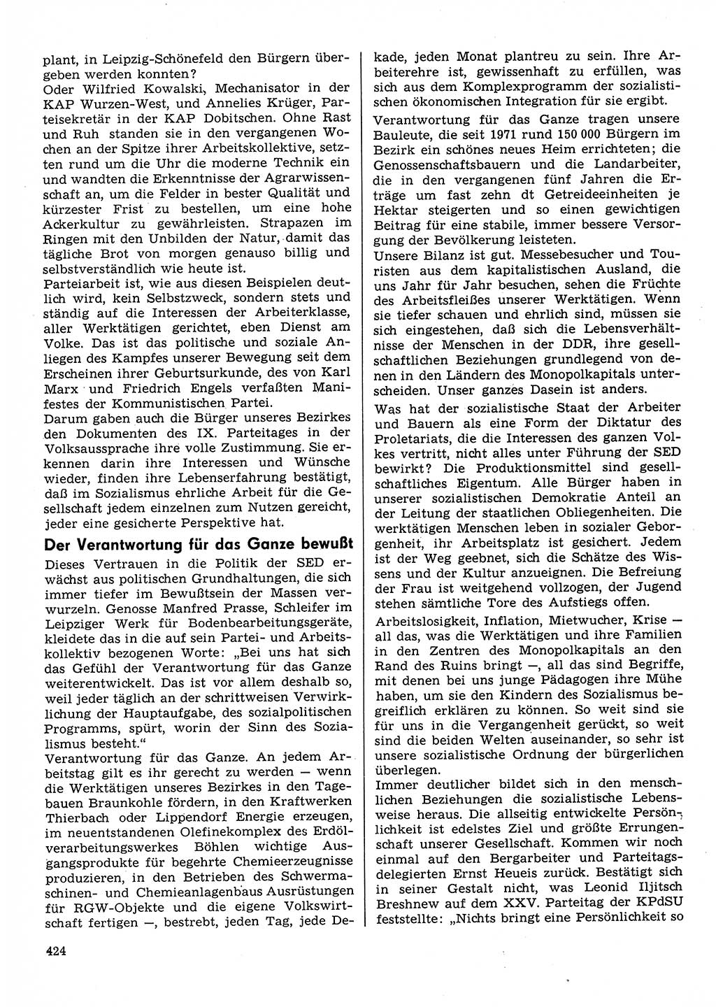 Neuer Weg (NW), Organ des Zentralkomitees (ZK) der SED (Sozialistische Einheitspartei Deutschlands) fÃ¼r Fragen des Parteilebens, 31. Jahrgang [Deutsche Demokratische Republik (DDR)] 1976, Seite 424 (NW ZK SED DDR 1976, S. 424)