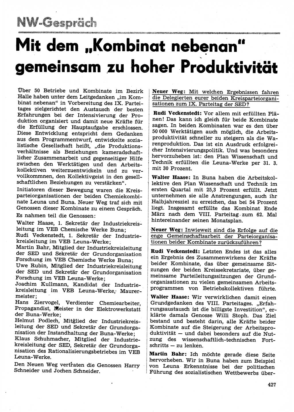 Neuer Weg (NW), Organ des Zentralkomitees (ZK) der SED (Sozialistische Einheitspartei Deutschlands) für Fragen des Parteilebens, 31. Jahrgang [Deutsche Demokratische Republik (DDR)] 1976, Seite 427 (NW ZK SED DDR 1976, S. 427)