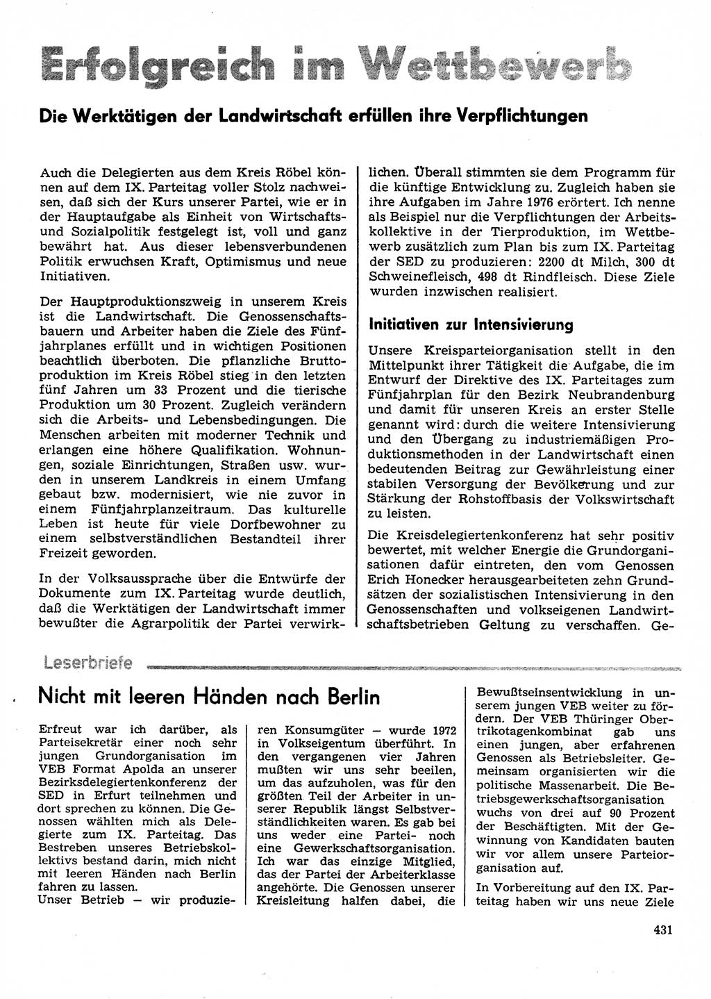 Neuer Weg (NW), Organ des Zentralkomitees (ZK) der SED (Sozialistische Einheitspartei Deutschlands) für Fragen des Parteilebens, 31. Jahrgang [Deutsche Demokratische Republik (DDR)] 1976, Seite 431 (NW ZK SED DDR 1976, S. 431)