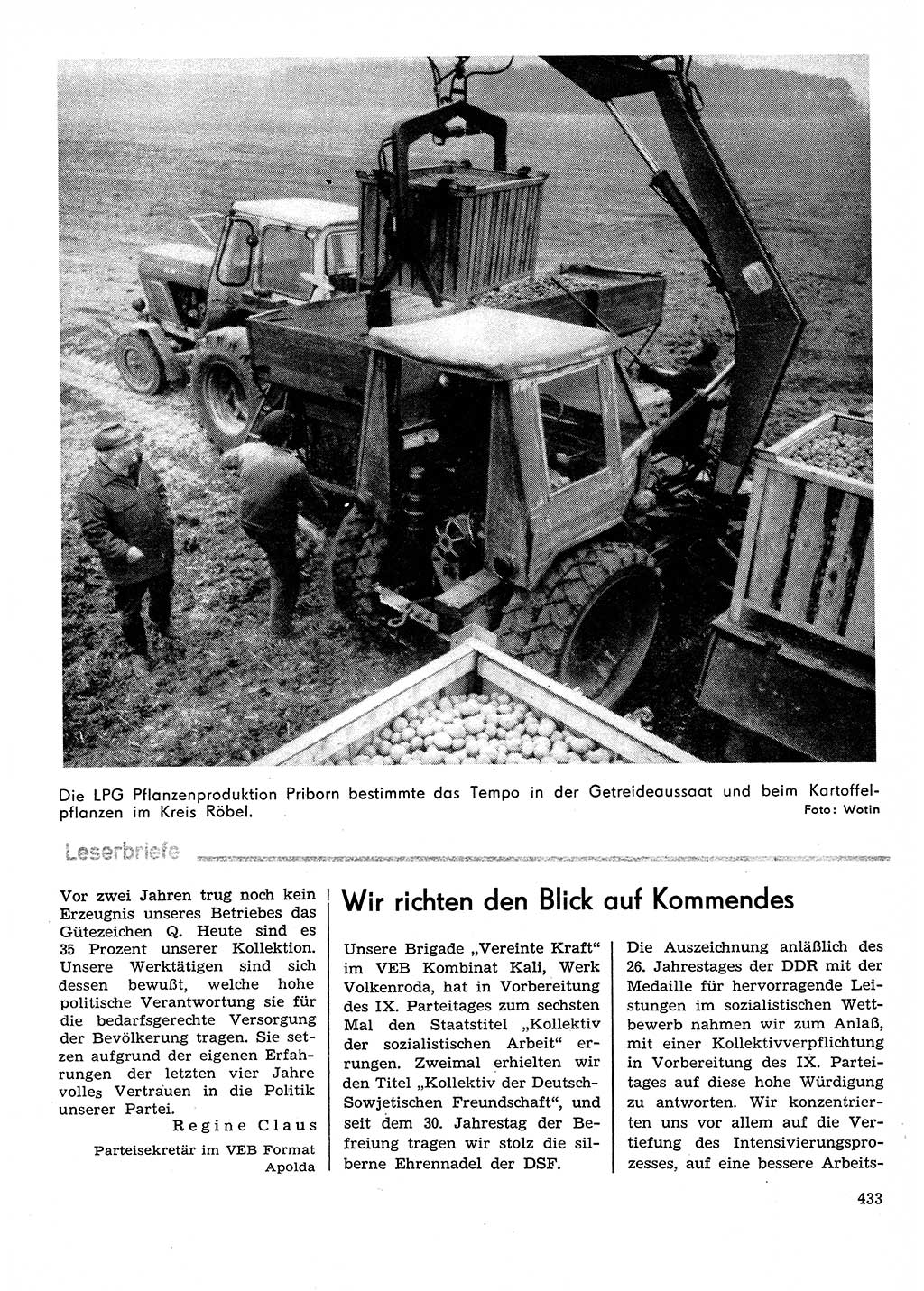Neuer Weg (NW), Organ des Zentralkomitees (ZK) der SED (Sozialistische Einheitspartei Deutschlands) für Fragen des Parteilebens, 31. Jahrgang [Deutsche Demokratische Republik (DDR)] 1976, Seite 433 (NW ZK SED DDR 1976, S. 433)