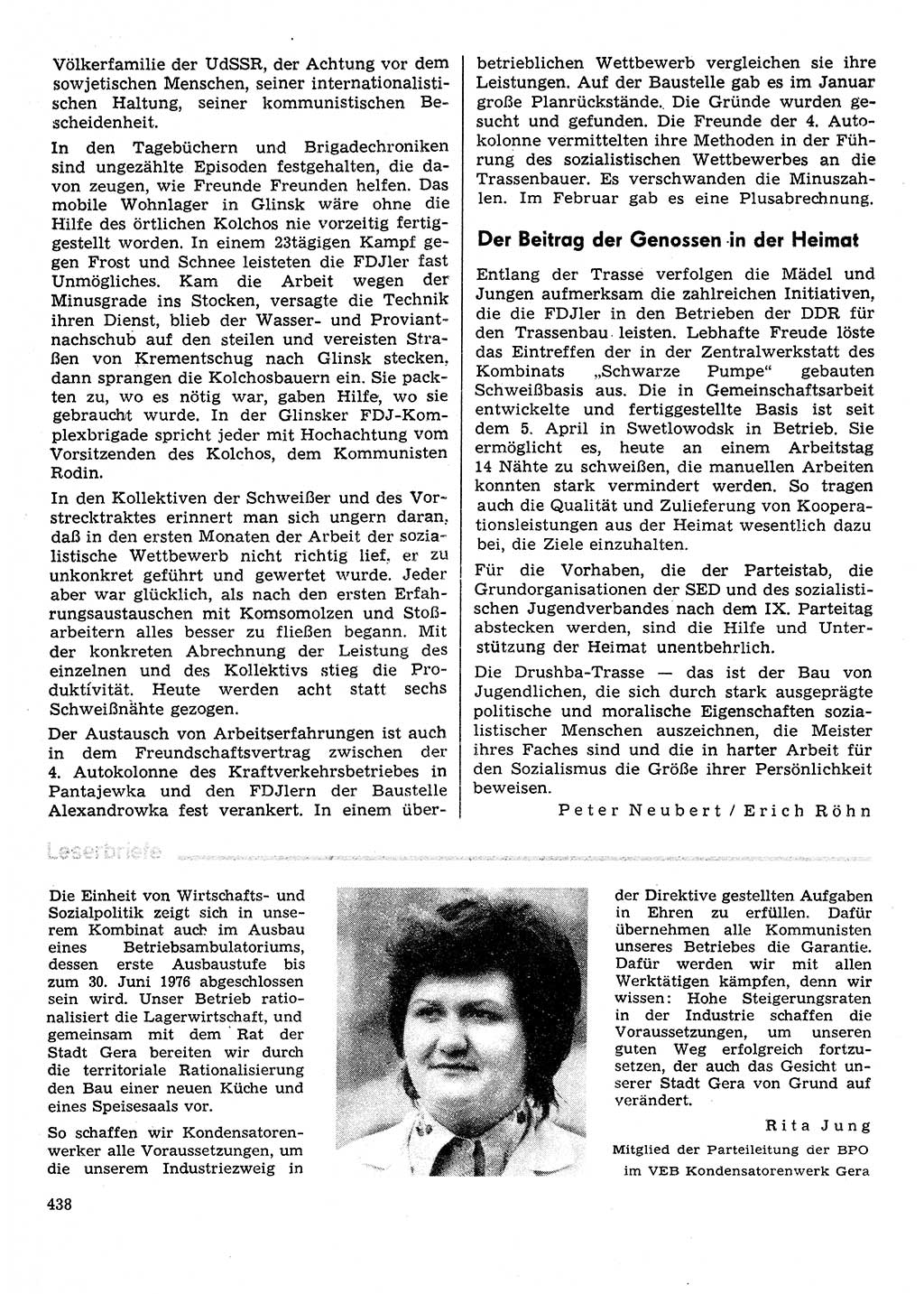 Neuer Weg (NW), Organ des Zentralkomitees (ZK) der SED (Sozialistische Einheitspartei Deutschlands) für Fragen des Parteilebens, 31. Jahrgang [Deutsche Demokratische Republik (DDR)] 1976, Seite 438 (NW ZK SED DDR 1976, S. 438)