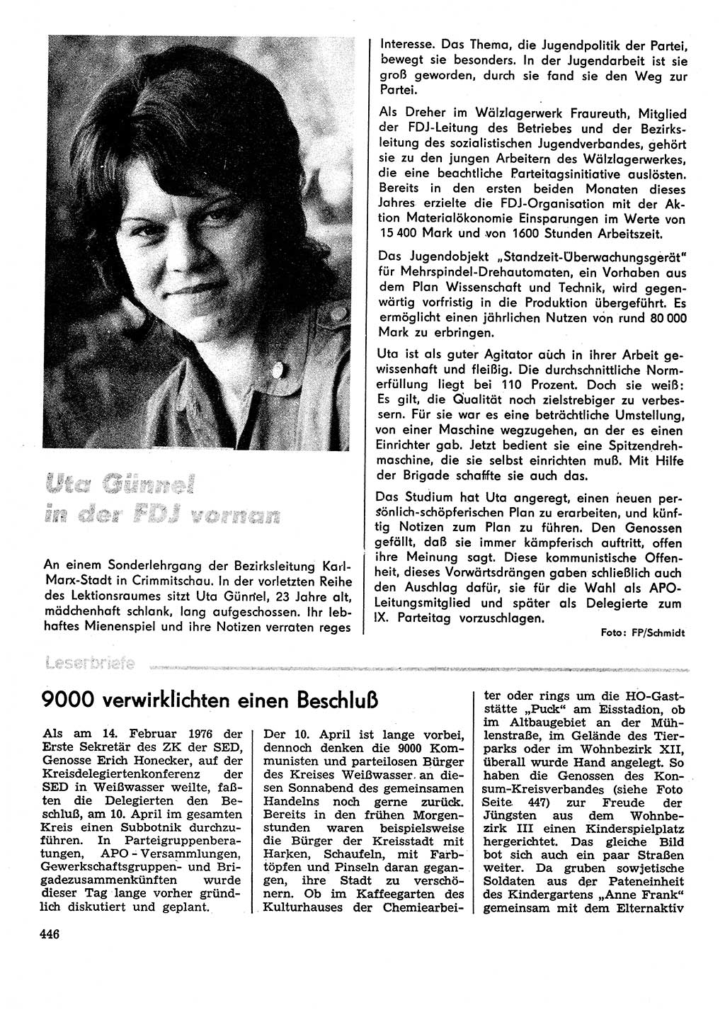 Neuer Weg (NW), Organ des Zentralkomitees (ZK) der SED (Sozialistische Einheitspartei Deutschlands) für Fragen des Parteilebens, 31. Jahrgang [Deutsche Demokratische Republik (DDR)] 1976, Seite 446 (NW ZK SED DDR 1976, S. 446)