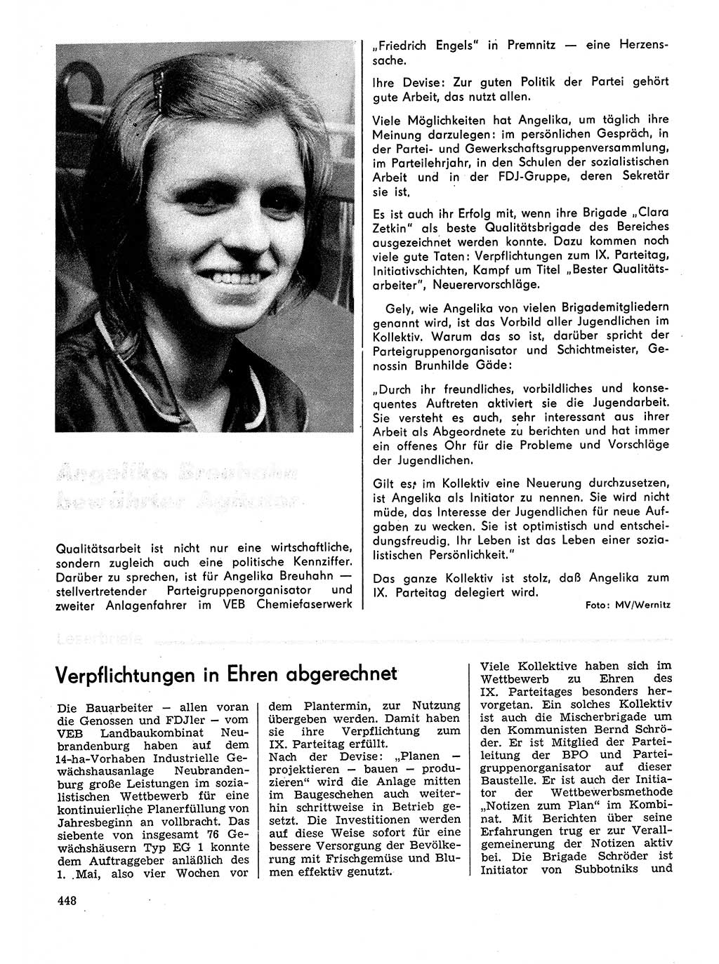 Neuer Weg (NW), Organ des Zentralkomitees (ZK) der SED (Sozialistische Einheitspartei Deutschlands) für Fragen des Parteilebens, 31. Jahrgang [Deutsche Demokratische Republik (DDR)] 1976, Seite 448 (NW ZK SED DDR 1976, S. 448)